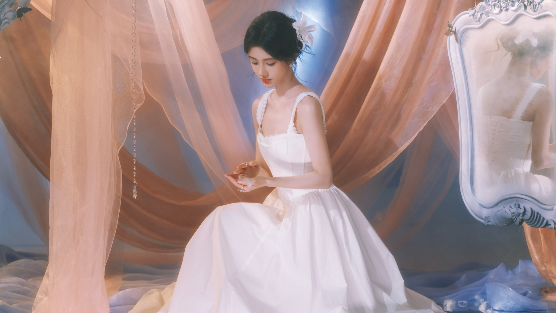 白色裙子靓丽美女 鞠婧祎壁纸,第1张
