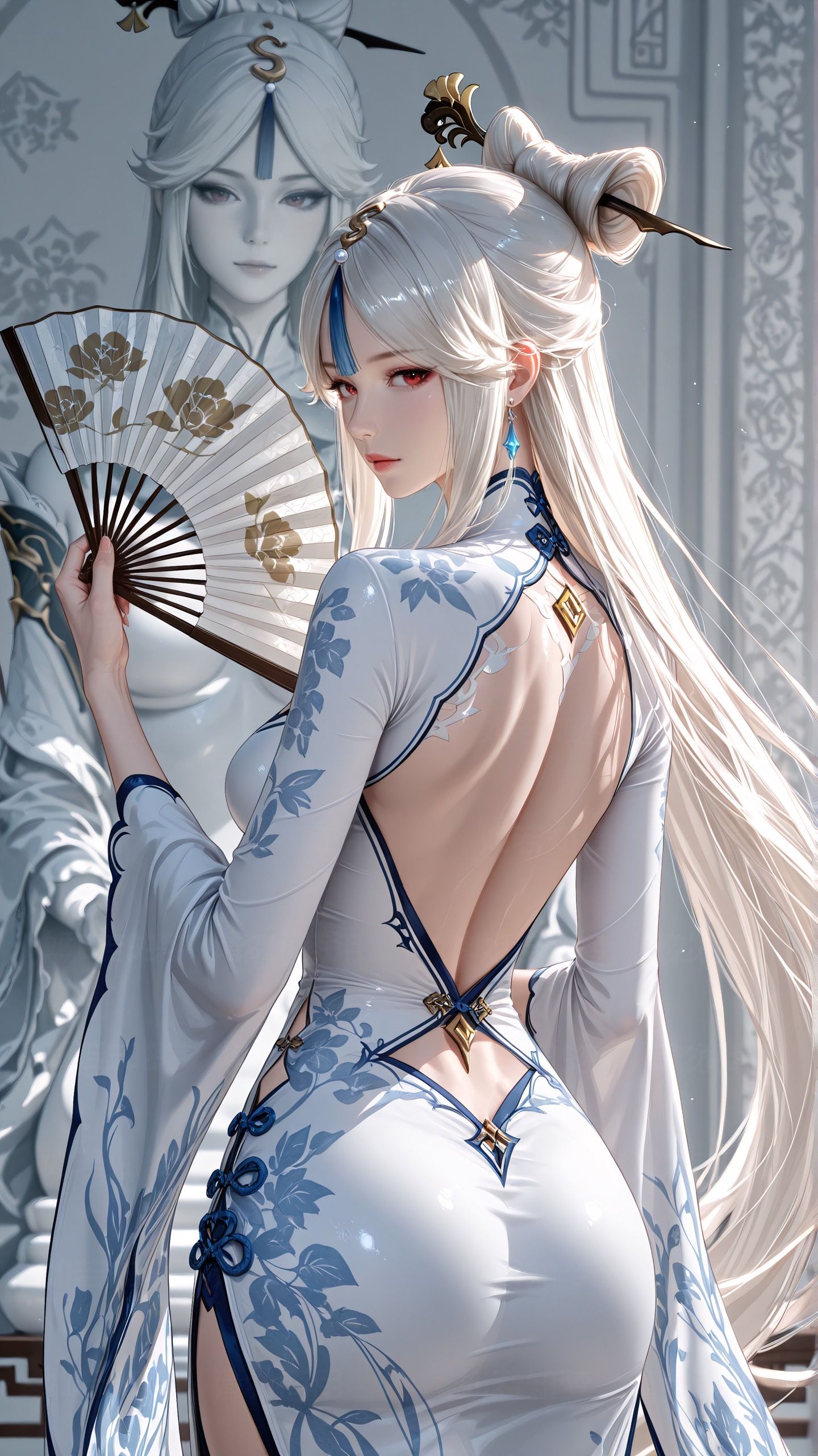 露背 旗袍 原神 国风 二次元 古风 游戏角色Ai绘画 龙,第2张