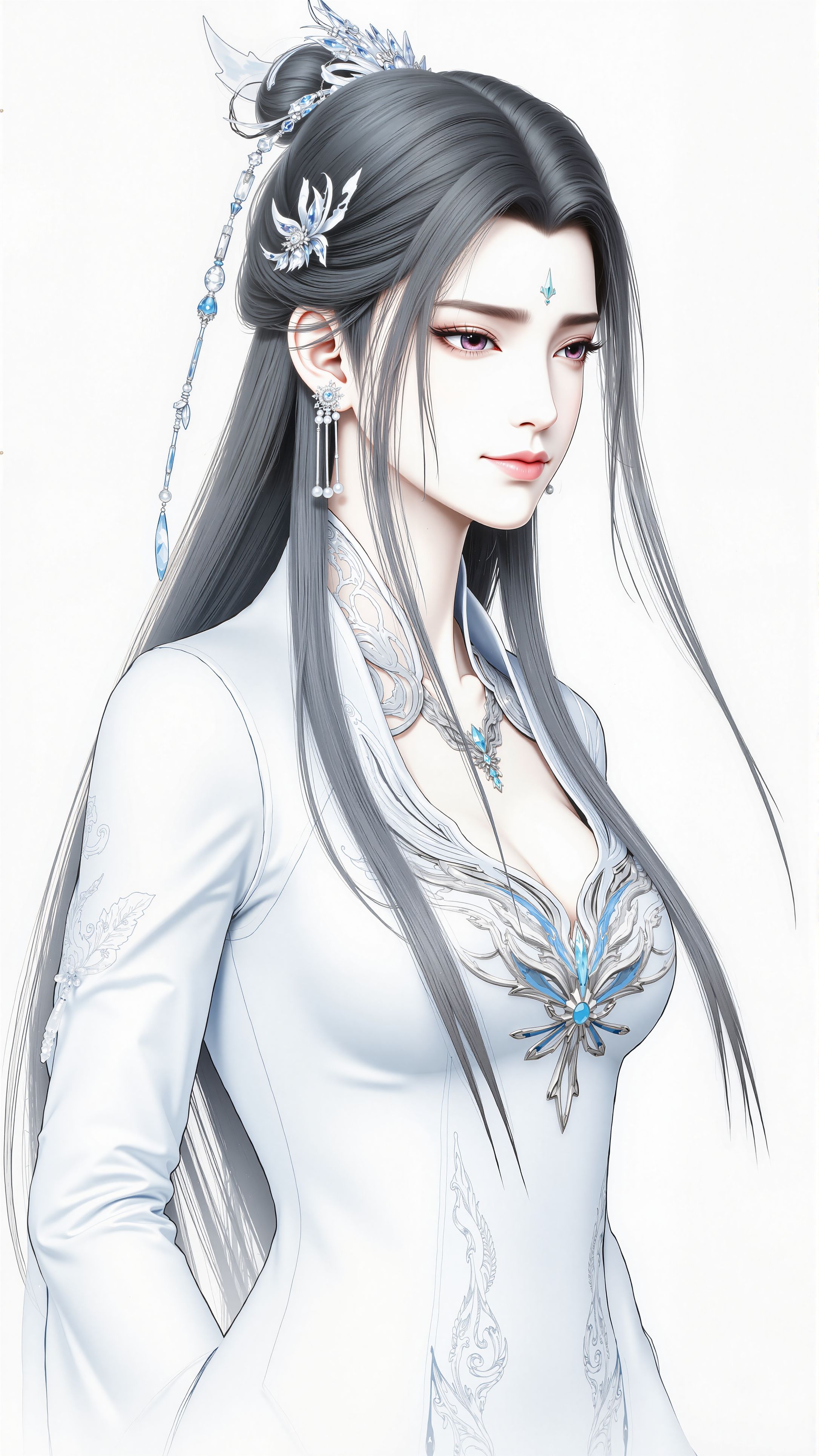 诛仙3 陆雪琪白底素描风格。国漫女神美女壁纸图片,第2张