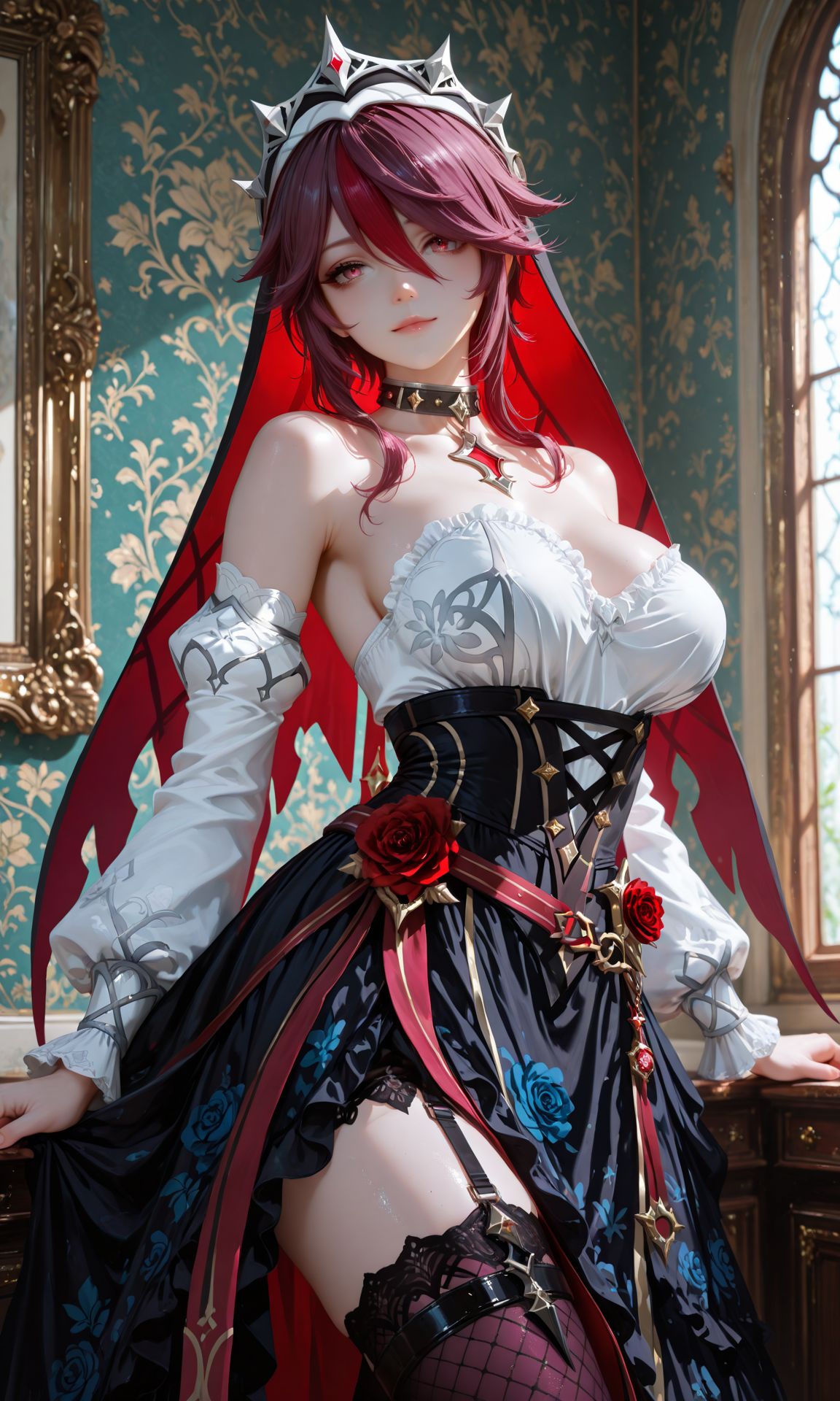 罗莎莉亚 二次元游戏壁纸 二次元少女 原神 吊带袜,第3张