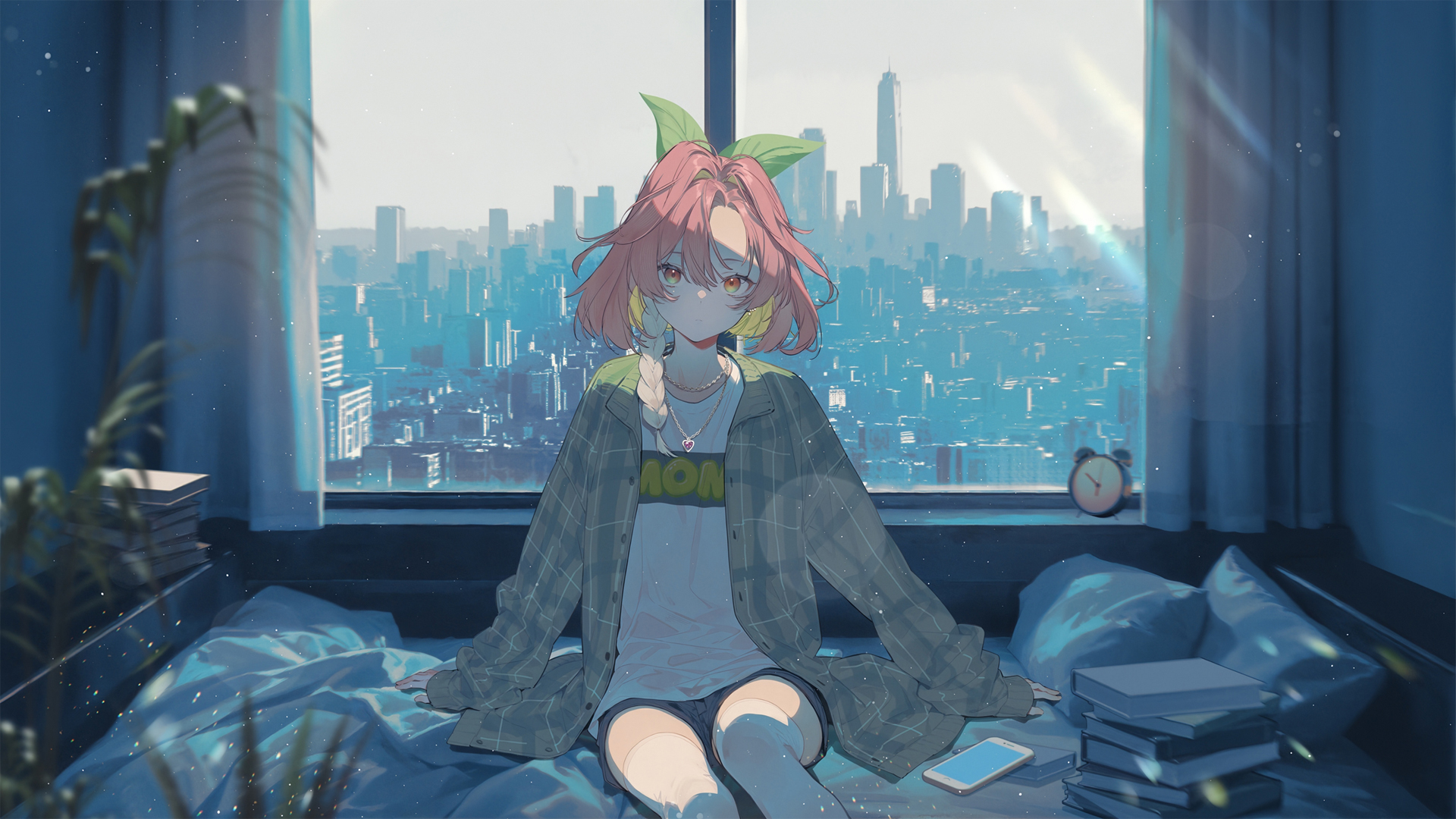 窗边小憩 房间 动漫少女电脑壁纸,第1张