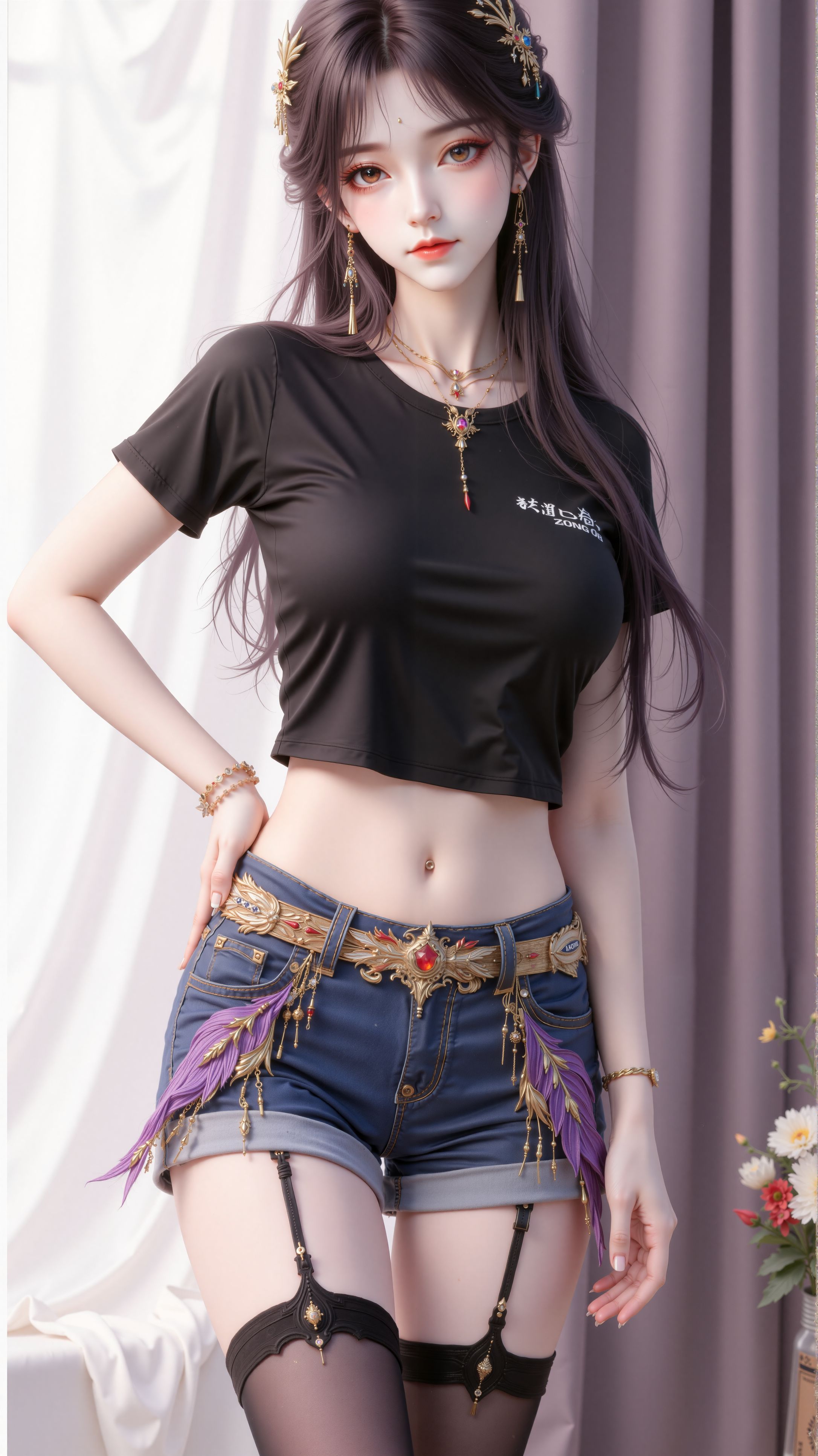 火灵儿牛仔裤+吊袜带 动漫国漫 国漫女神壁纸 完美世界,第1张