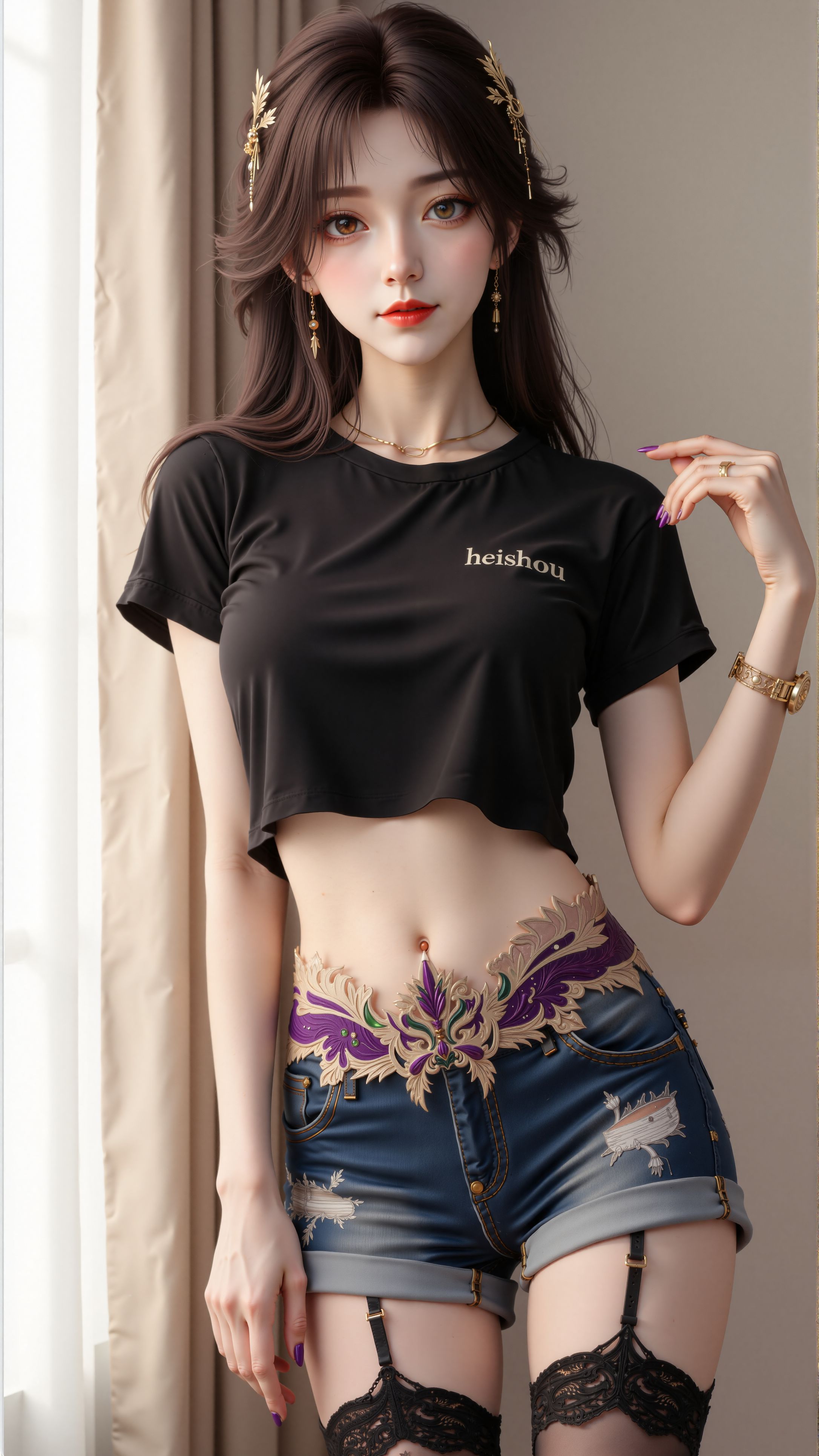 火灵儿牛仔裤+吊袜带 动漫国漫 国漫女神壁纸 完美世界,第4张