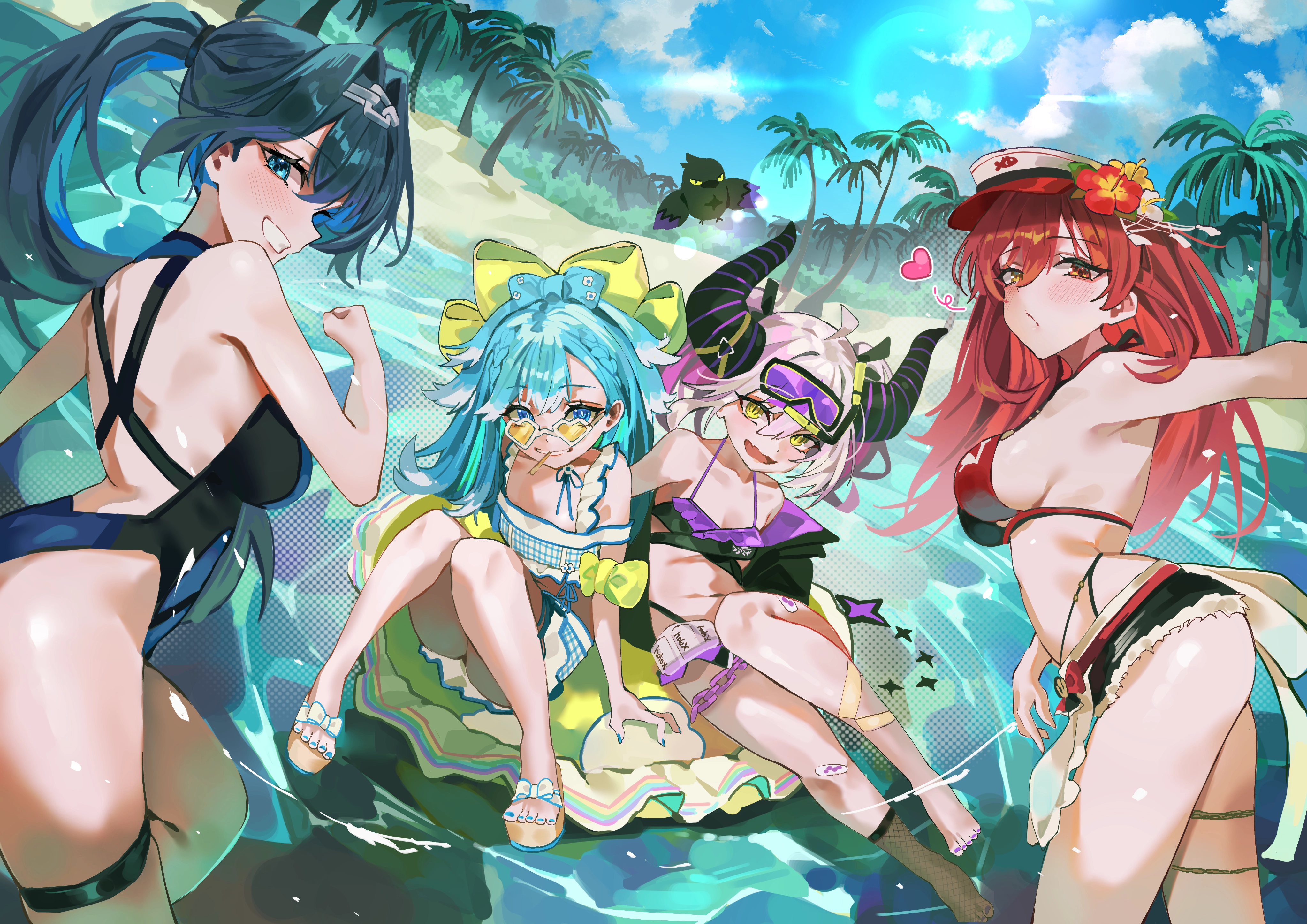 动物_赤脚_海滩_比基尼_鸟_蝴蝶结_辫子_云_吊袜带_灰发_团体_心_虚拟主播_爱丽丝_马尾_红发_天空_泳装,第1张