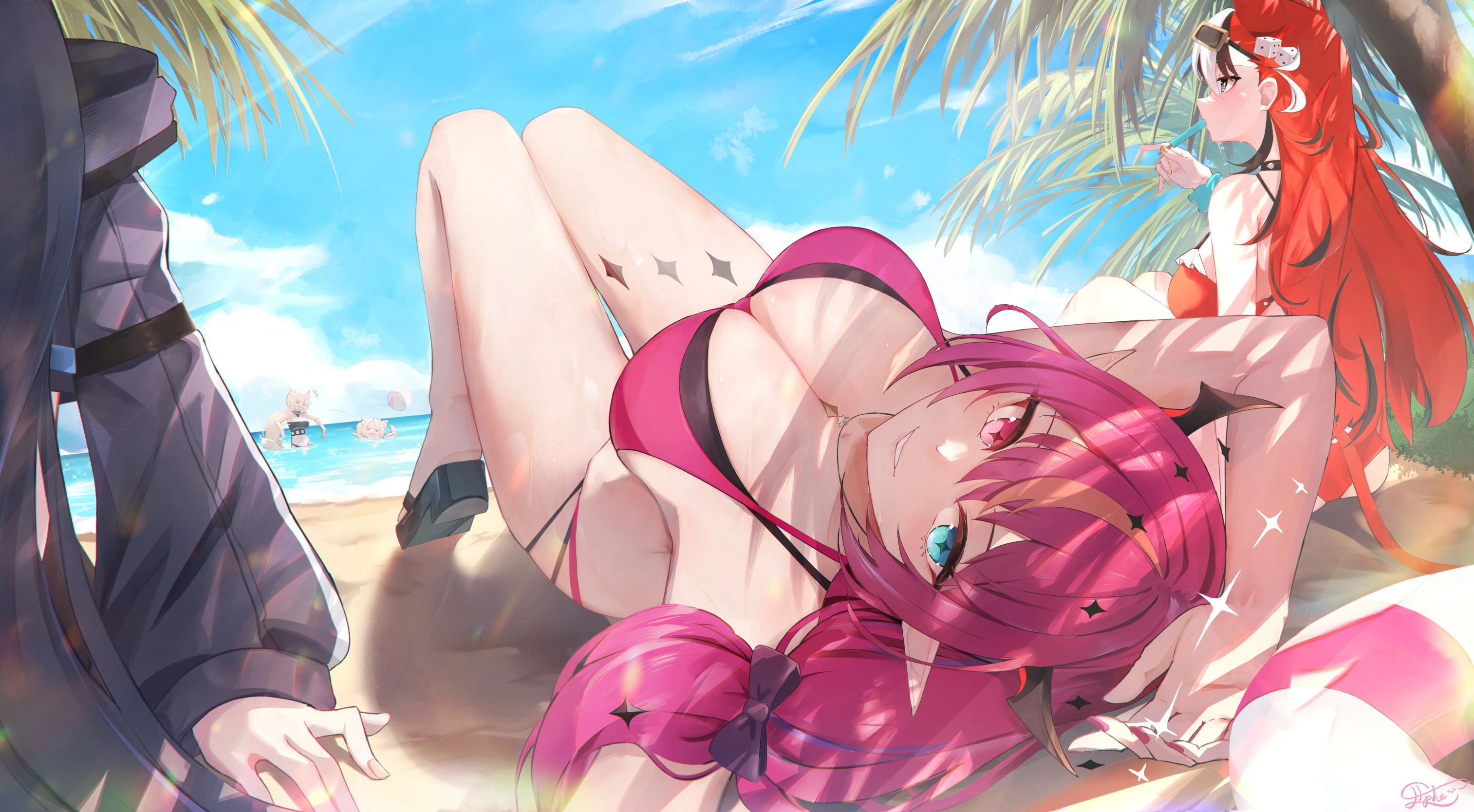 球_沙滩_比基尼_四格漫画_项圈_云_精灵_群组_角_马尾_冰棍_红发_遮阳_签字_天空_泳衣_尾巴_树_双胞胎,第1张