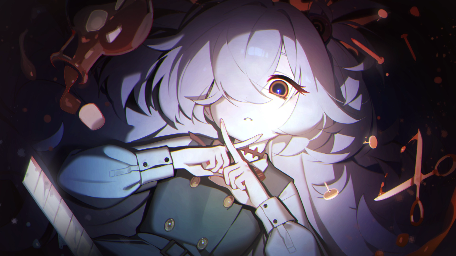 蓝色档案 闭幕礼 灰发光环 今昔 七人会 女孩 长发 橙色眼睛 制服 衬衫 双马尾 武器,第1张