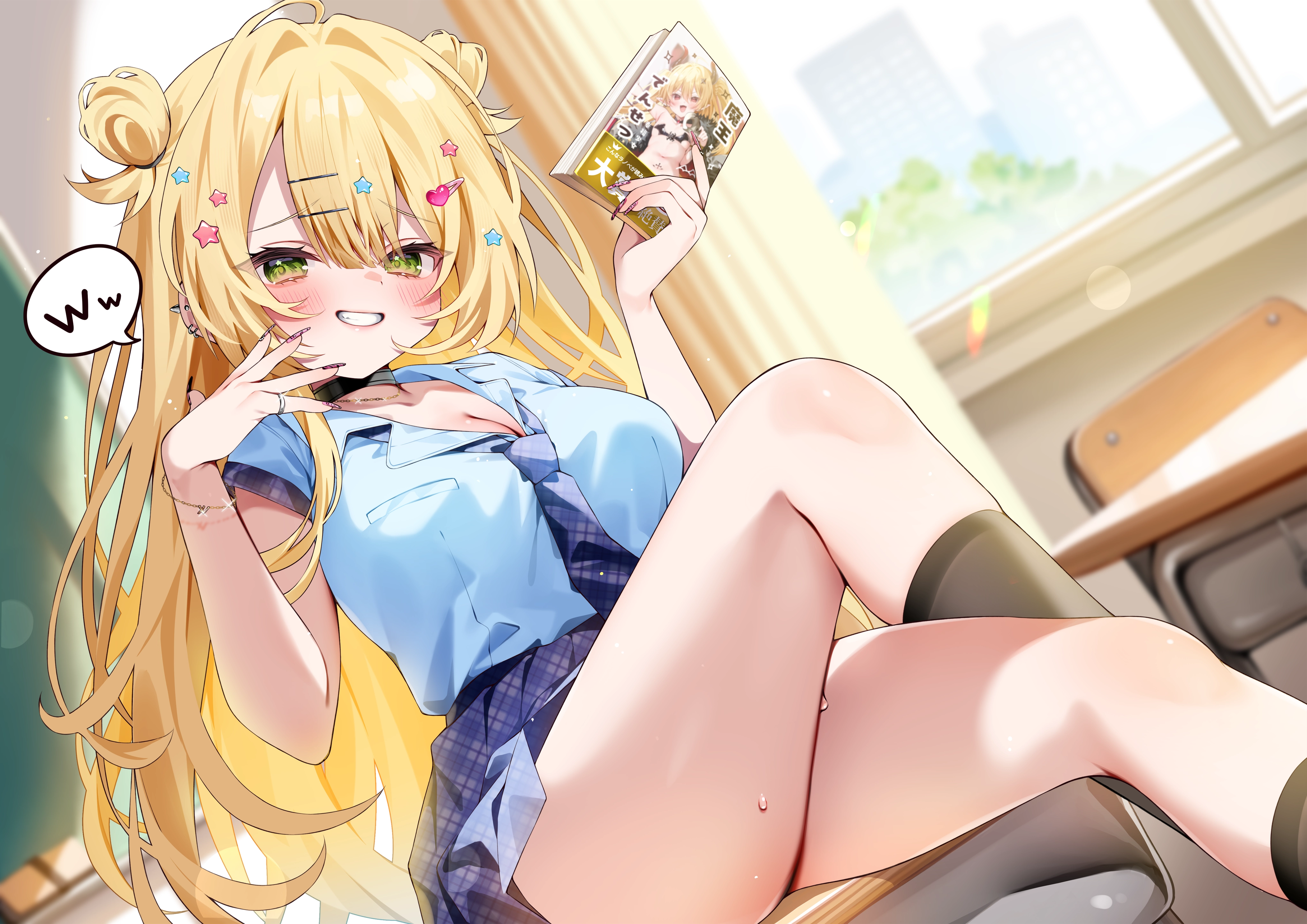 金发脸红书建筑项圈尖牙绿眼睛长筒袜长发项链校服衬衫裙子,第1张 金发脸红书建筑项圈尖牙绿眼睛长筒袜长发项链校服衬衫裙子,第1张