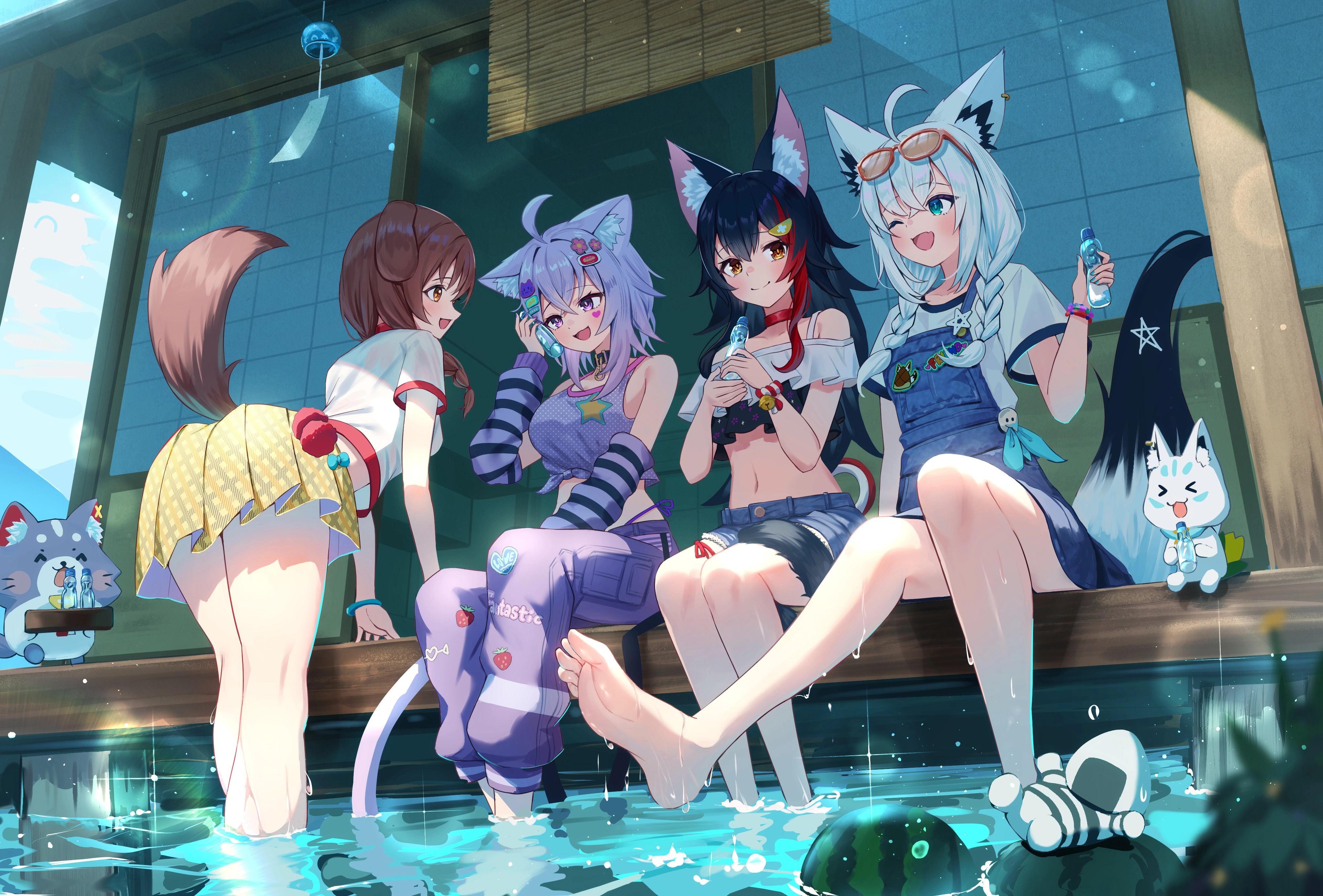 铃铛 辫子 建筑 猫女孩 项圈 狗狗女孩 饮料 尖牙食物 狐狸女孩 水果 团体 遮阳 短裤 裙子 天空 夏天 尾巴,第1张