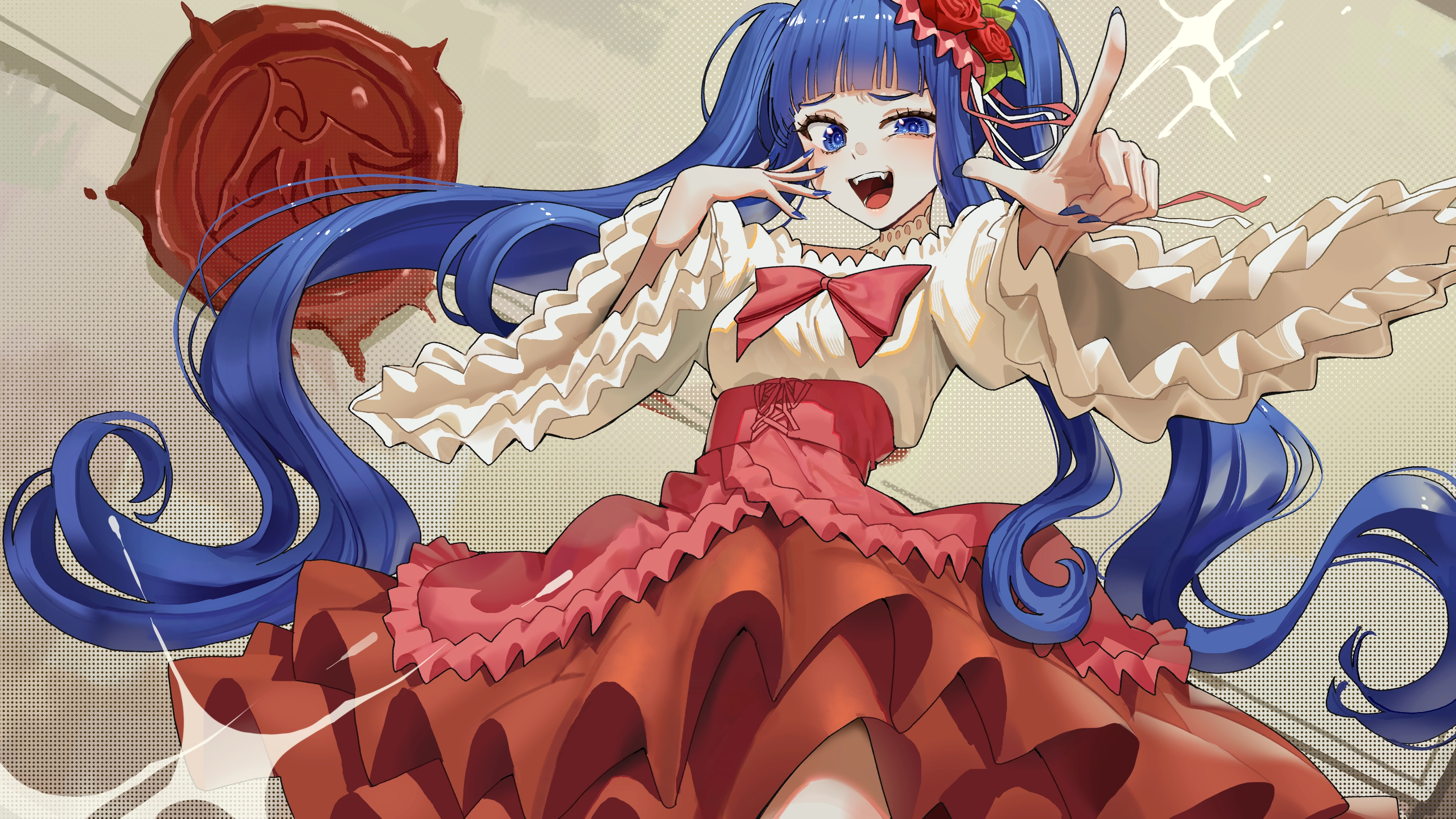 蓝眼睛蓝头发蝴蝶结项圈长发衬衫裙子双马尾猫,第1张