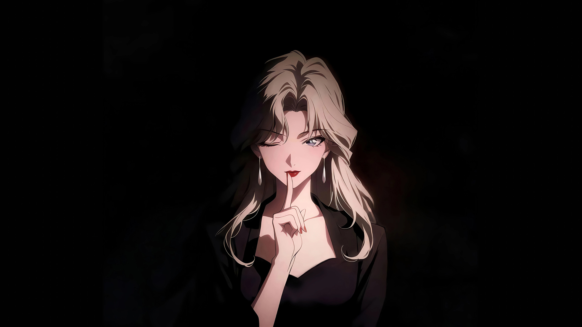 贝尔摩德 嘘手势 暗黑系背景 动漫人物壁纸,第1张