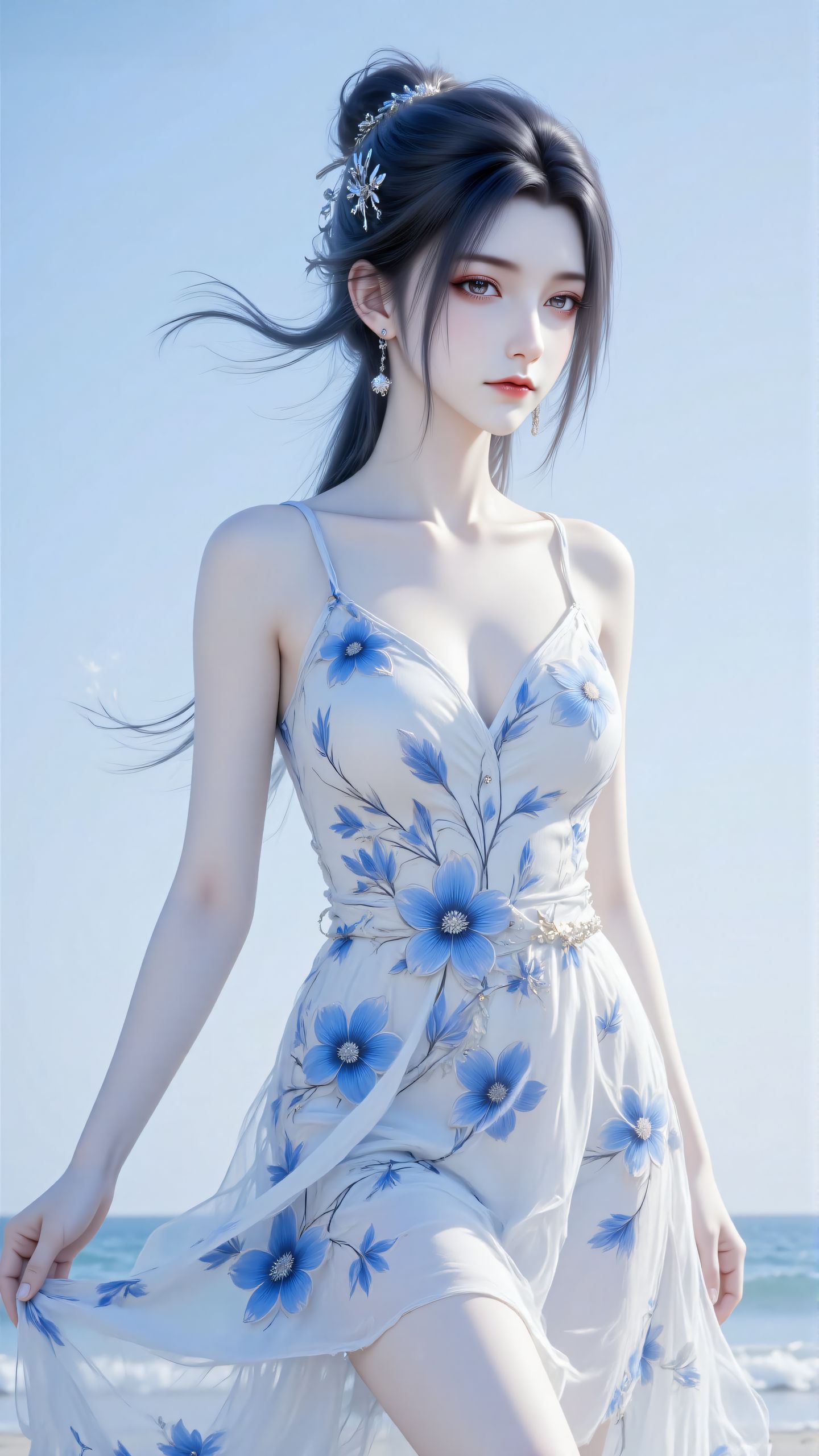 诛仙陆雪琪现代碎花裙壁纸 海边沙滩 超美颜值,第2张