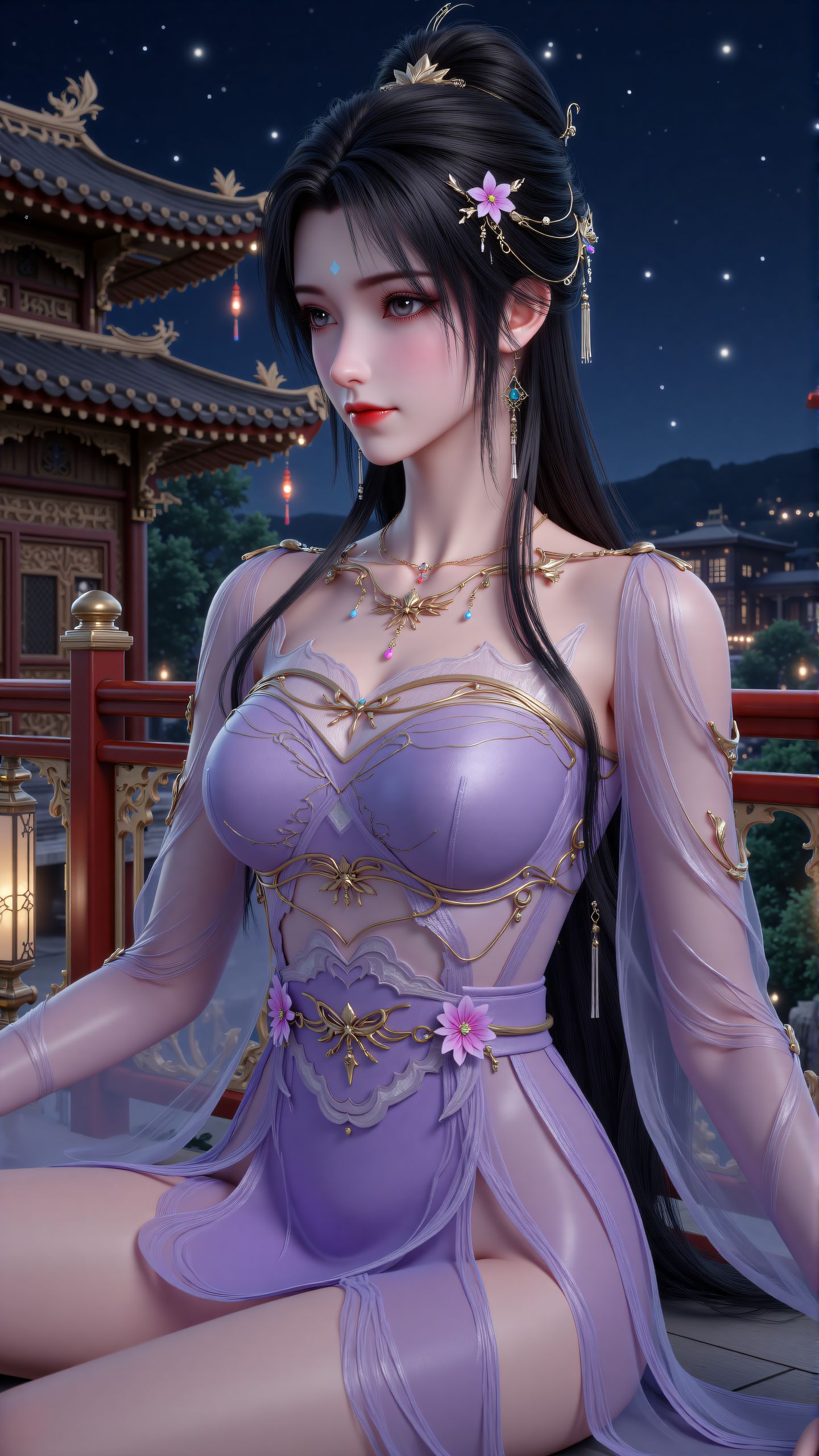 完美世界清漪 国风古装壁纸 国漫女神美女 紫色有韵味,第1张