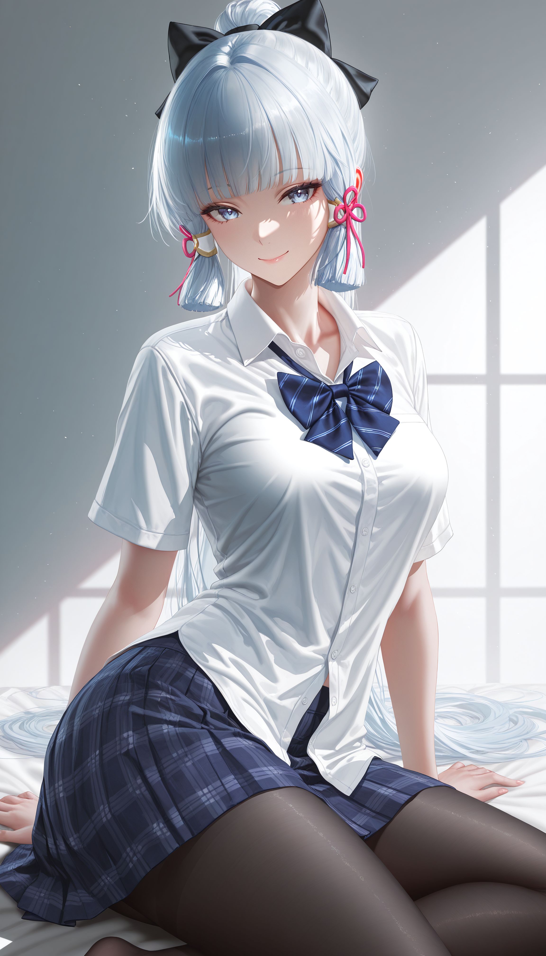 二次元游戏原神壁纸 厚黑美学 雷电将军 神里绫华 JK 裤袜丝袜黑丝,第2张