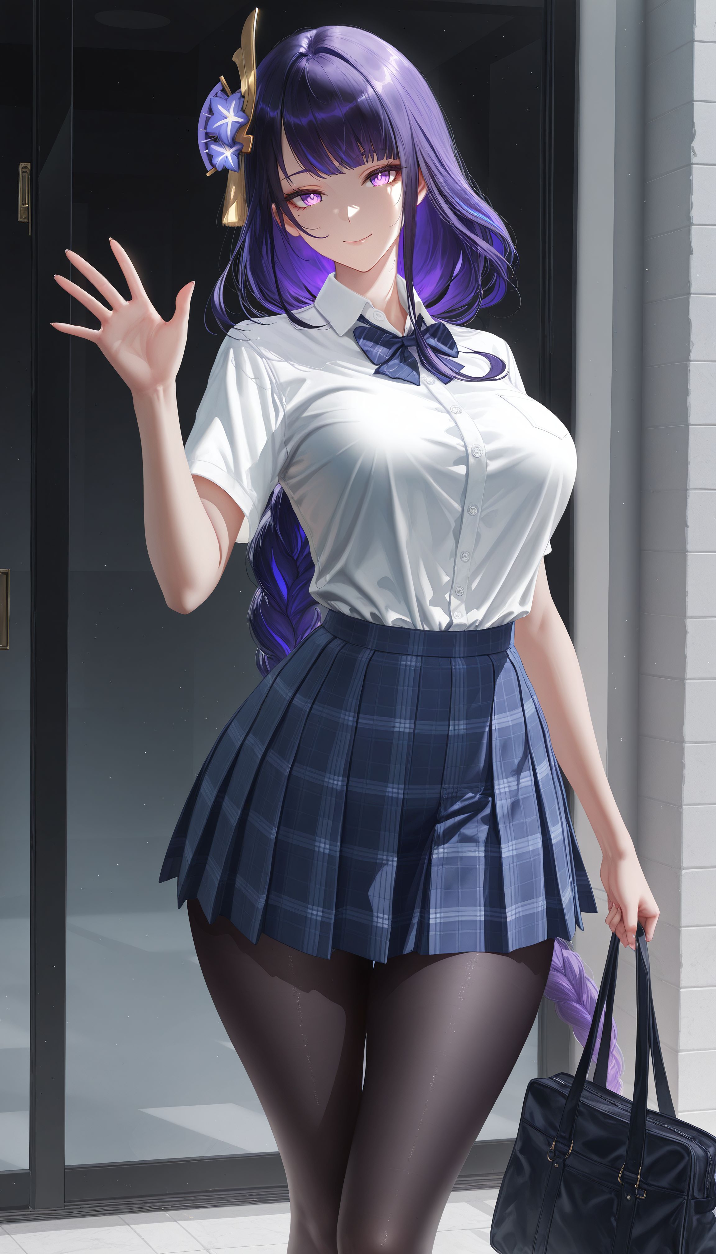 二次元游戏原神壁纸 厚黑美学 雷电将军 神里绫华 JK 裤袜丝袜黑丝,第4张