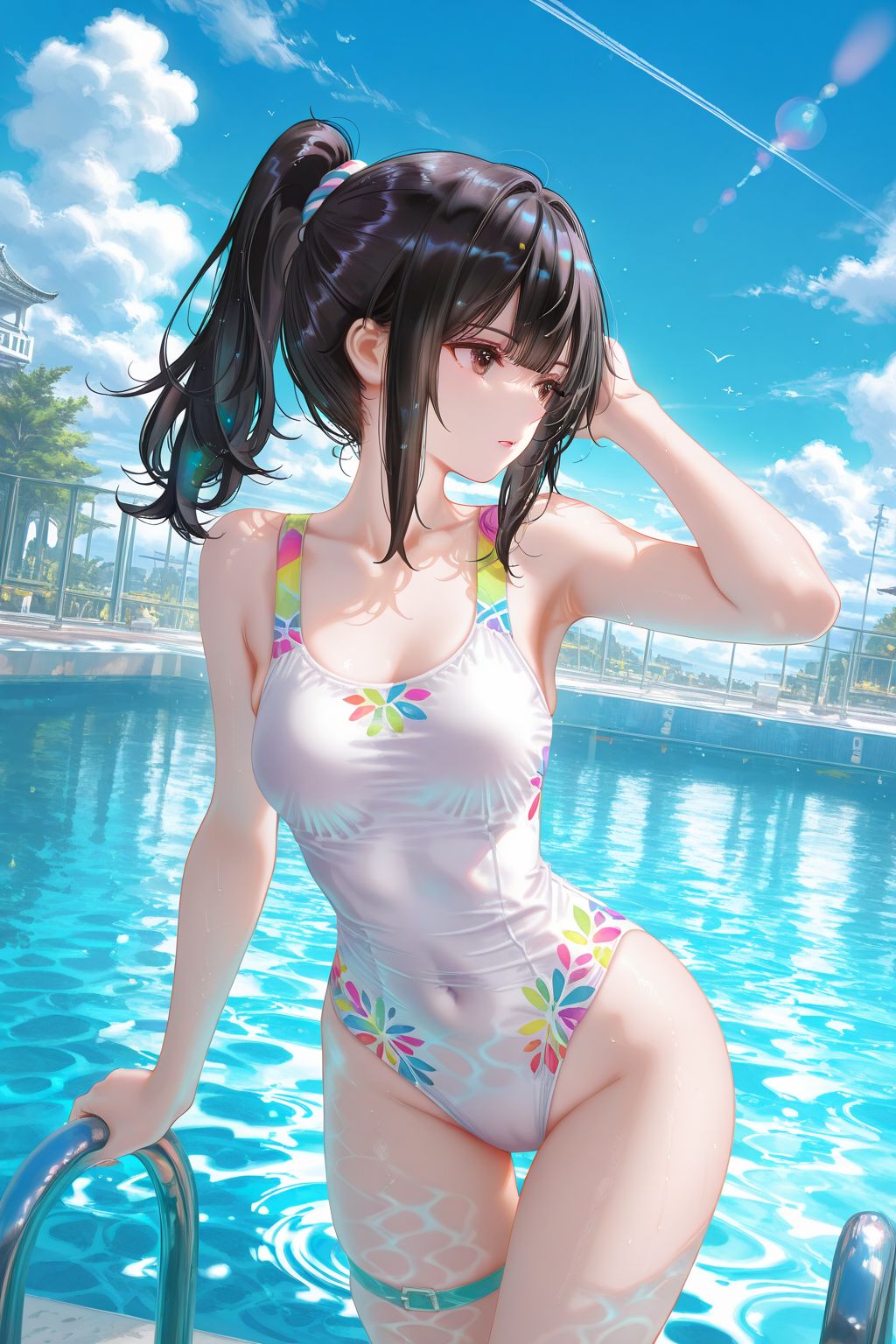 二次元少女 病娇 泳池 泳装比基尼 手机超高清壁纸,第3张