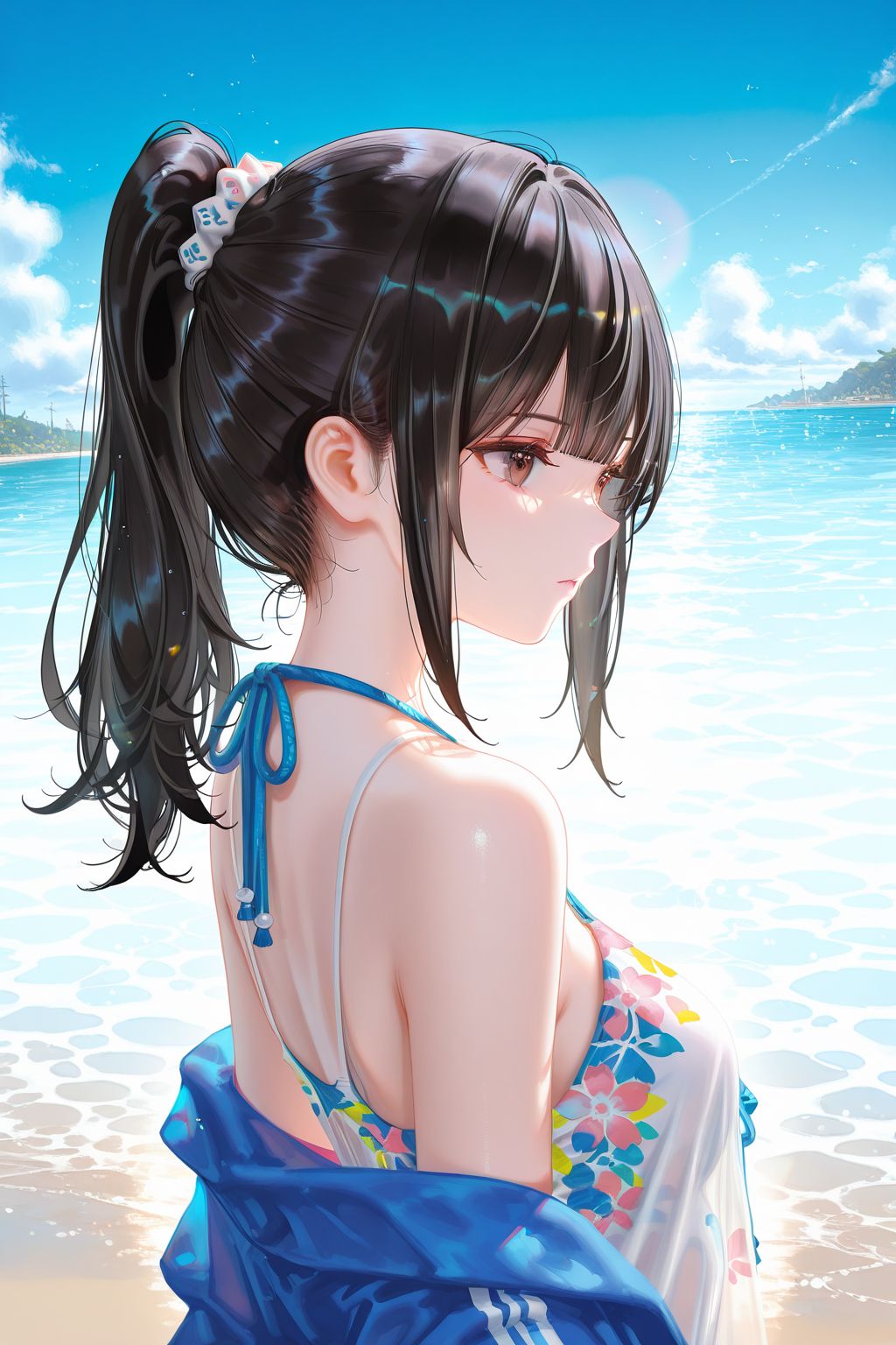 二次元少女 病娇 泳池 泳装比基尼 手机超高清壁纸,第4张