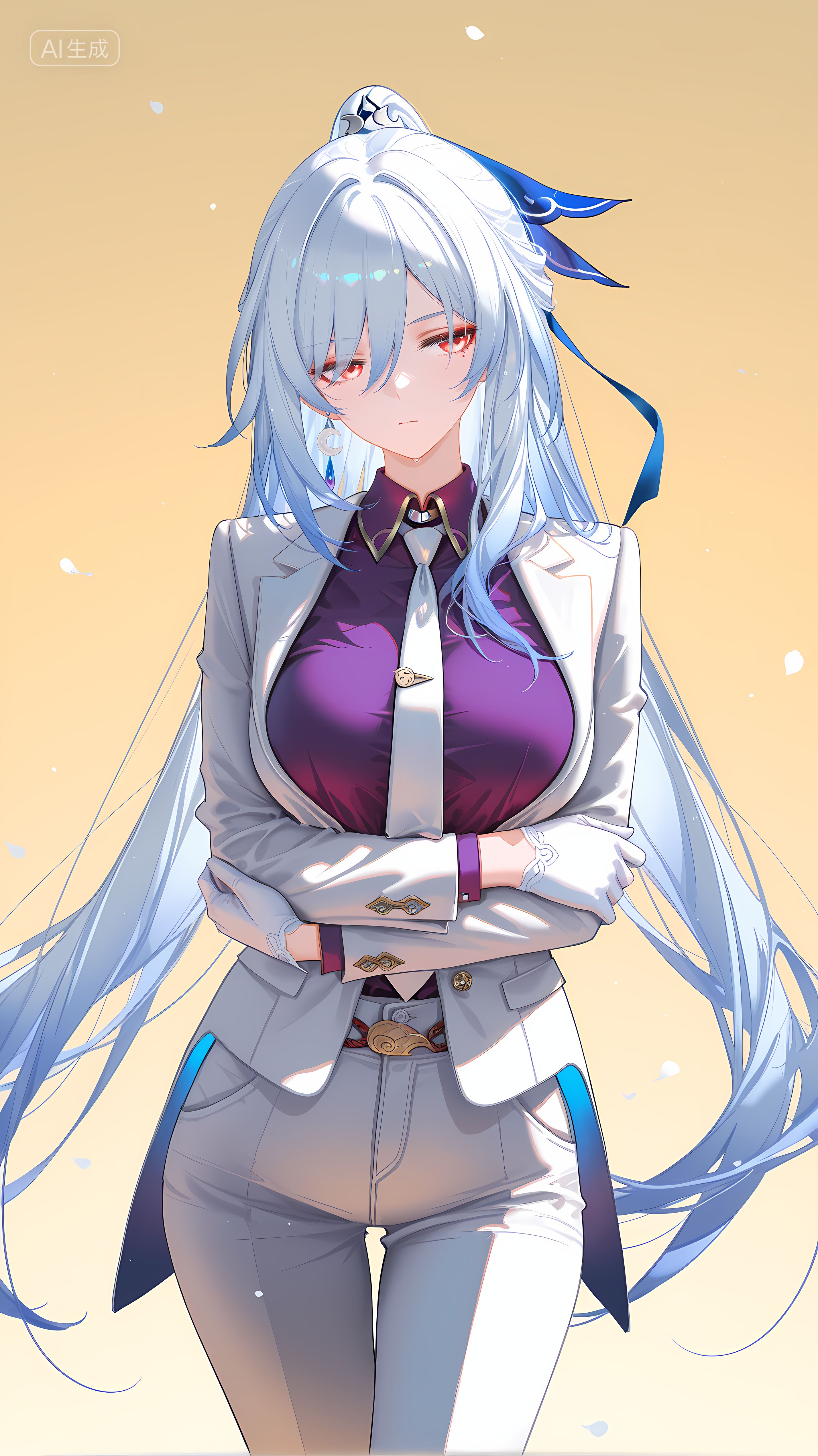 镜流老师 手机游戏壁纸 崩坏星穹铁道 牛仔短裤 丝袜黑丝裤袜 大长腿,第2张