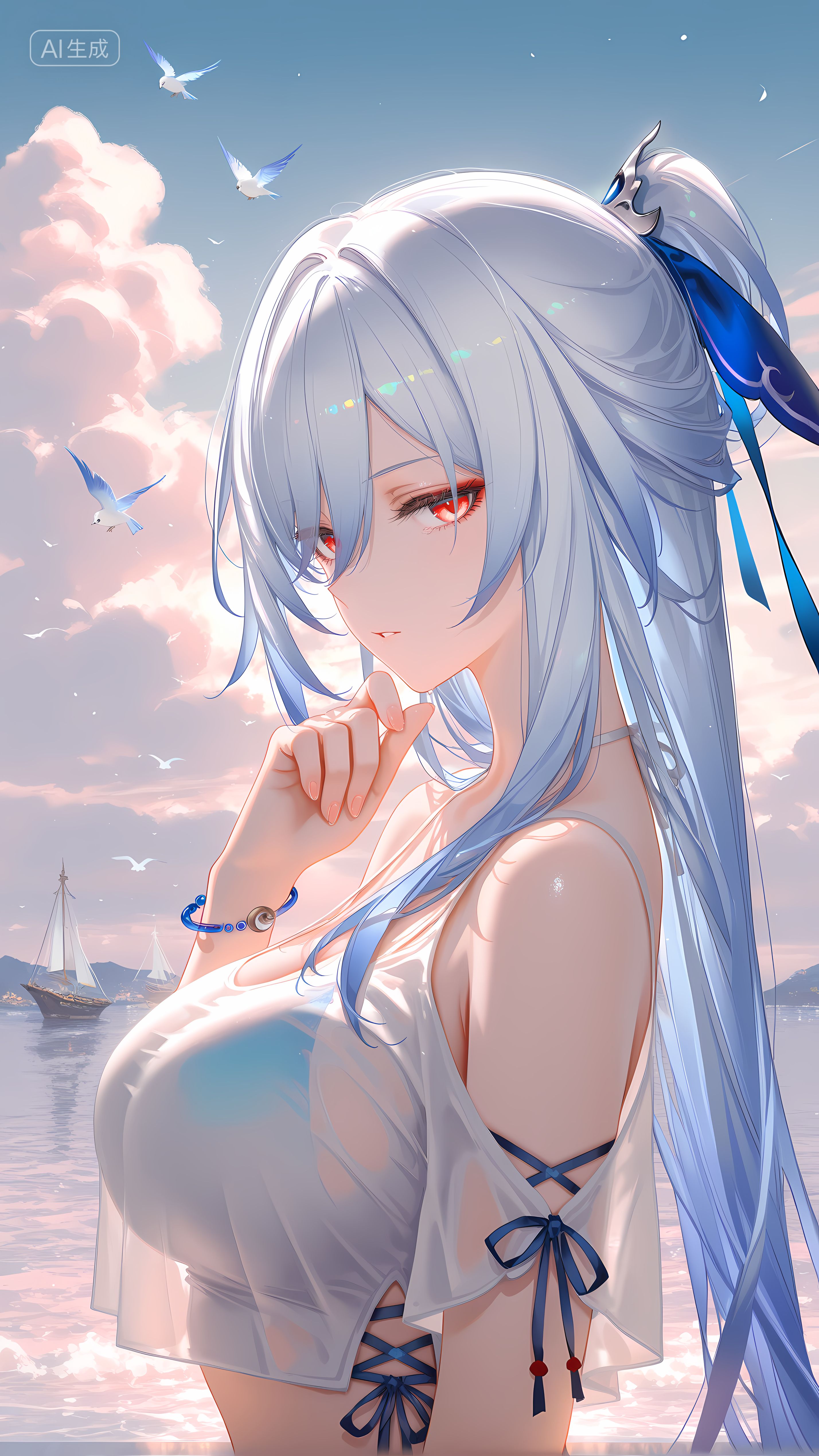 镜流老师 手机游戏壁纸 崩坏星穹铁道 牛仔短裤 丝袜黑丝裤袜 大长腿,第5张