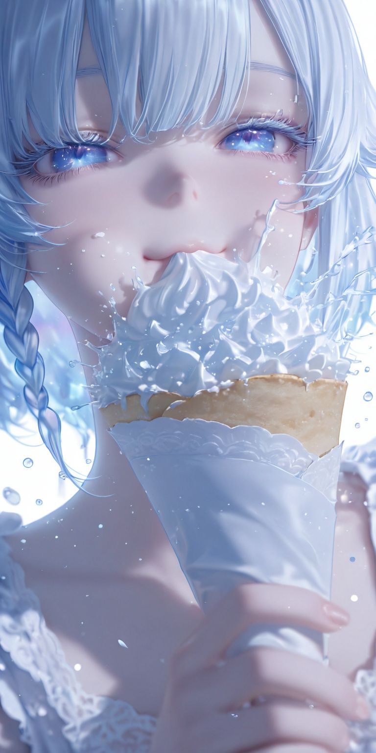 动漫壁纸 二次元少女 ai绘画 冰淇淋蛋糕 蓝色头发睫毛眼睛可爱,第2张