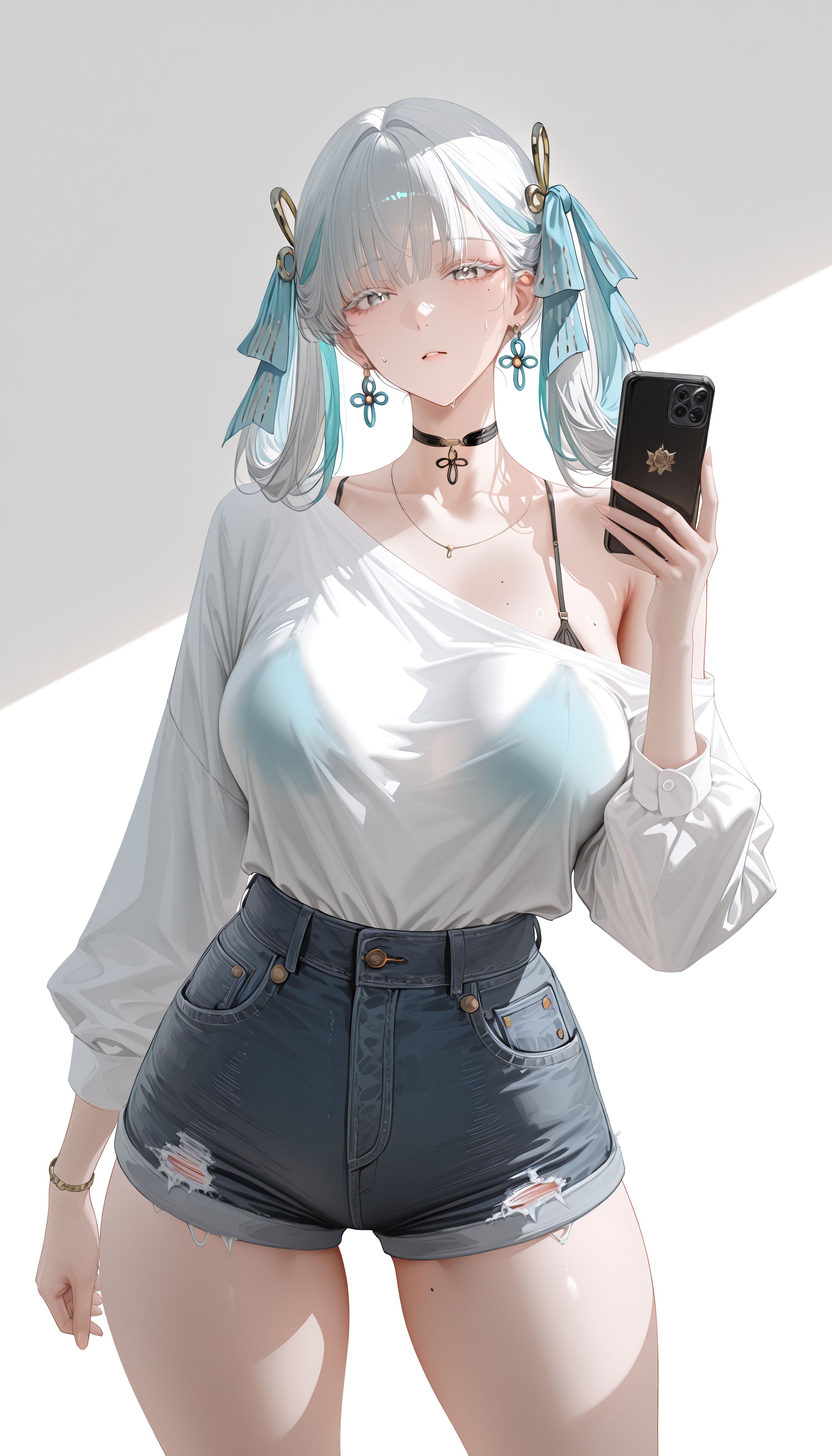 成熟御姐版今汐 鸣潮二次元游戏角色壁纸 肉肉腿 牛仔短裤 透明,第1张