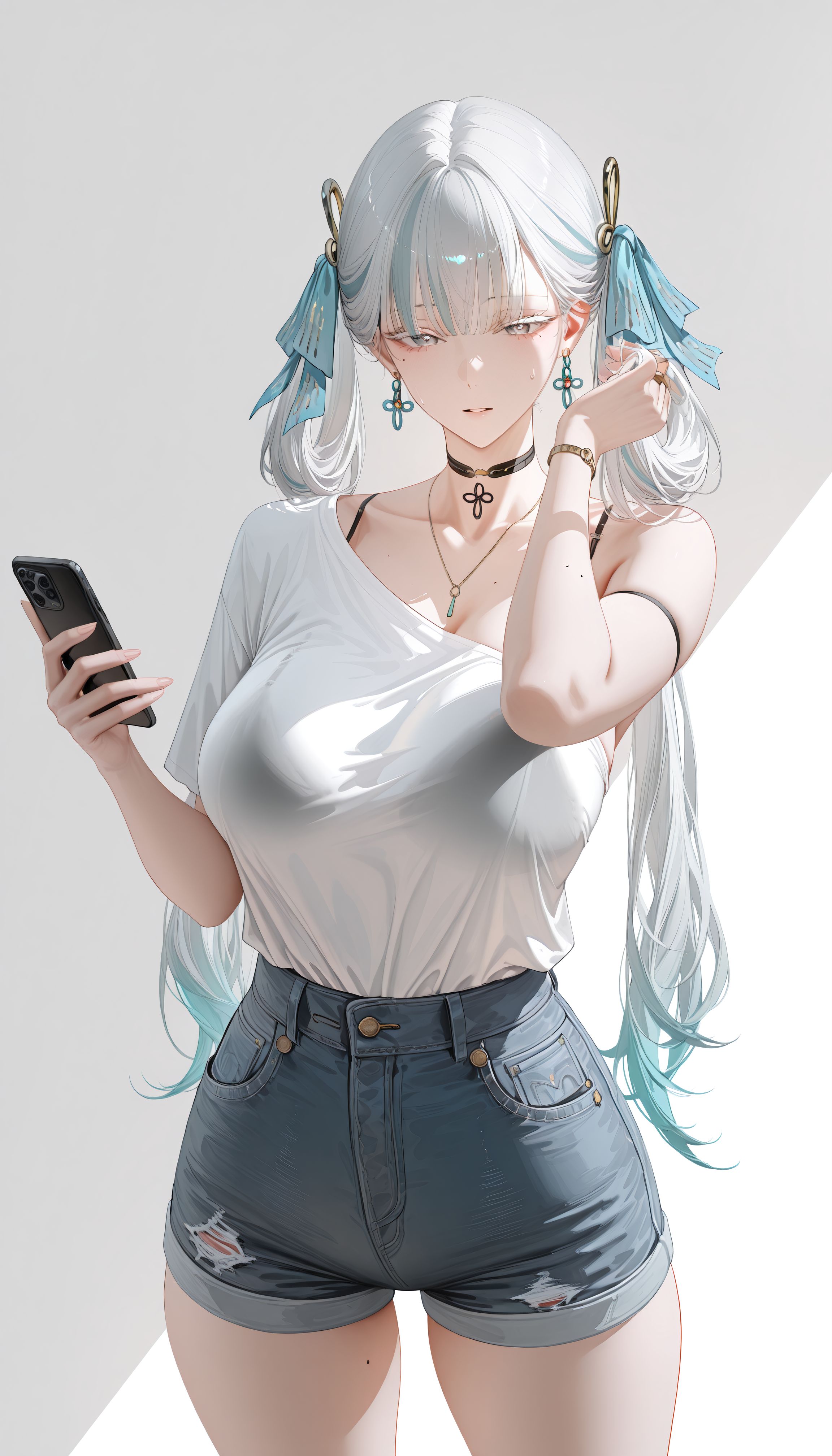 成熟御姐版今汐 鸣潮二次元游戏角色壁纸 肉肉腿 牛仔短裤 透明,第2张