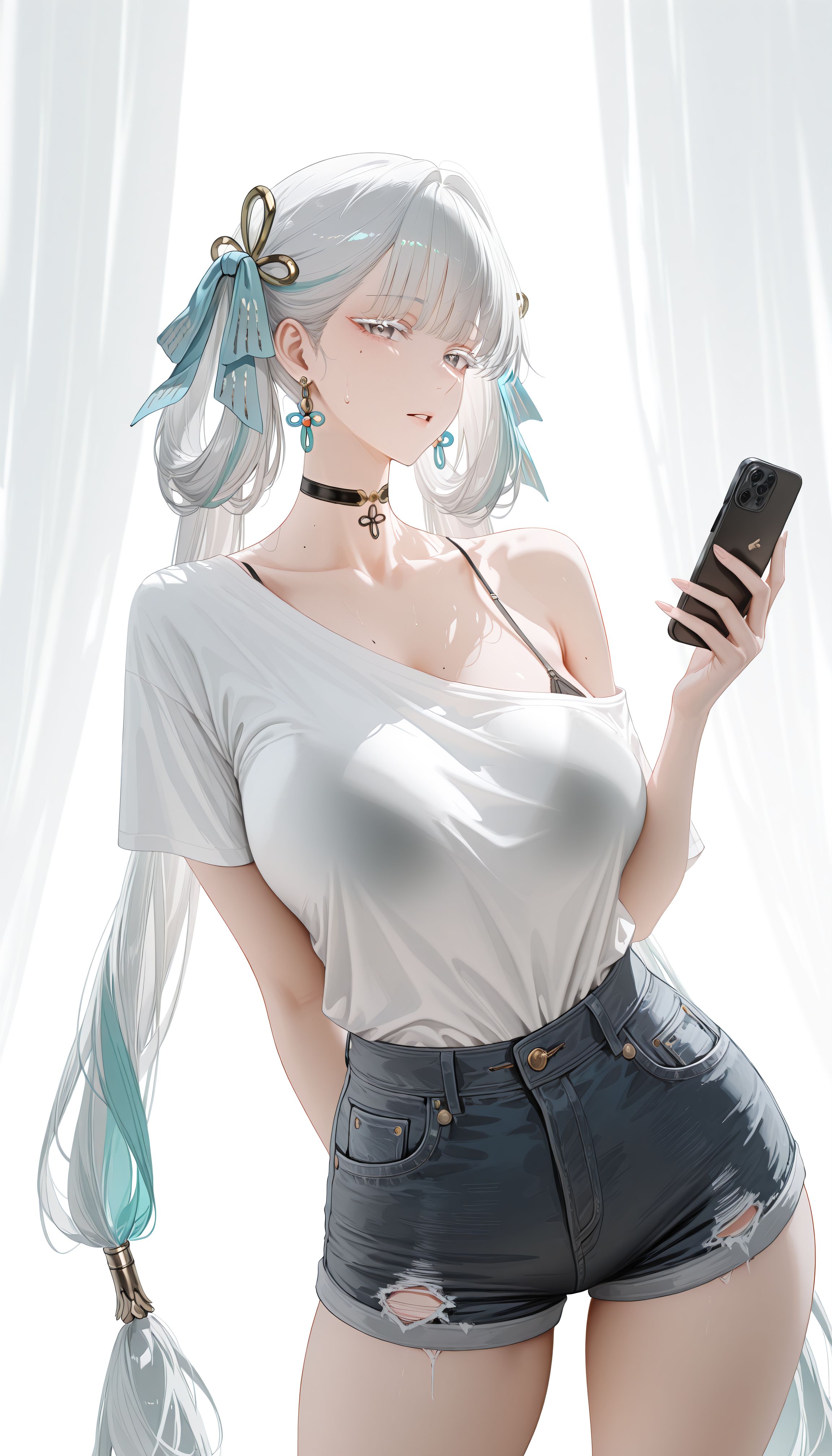 成熟御姐版今汐 鸣潮二次元游戏角色壁纸 肉肉腿 牛仔短裤 透明,第3张