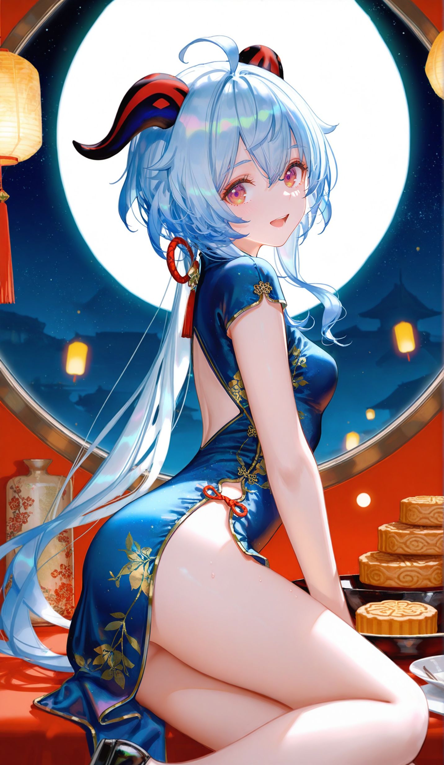 甘雨 中秋节主题 二次元游戏少女 原神旗袍,第3张