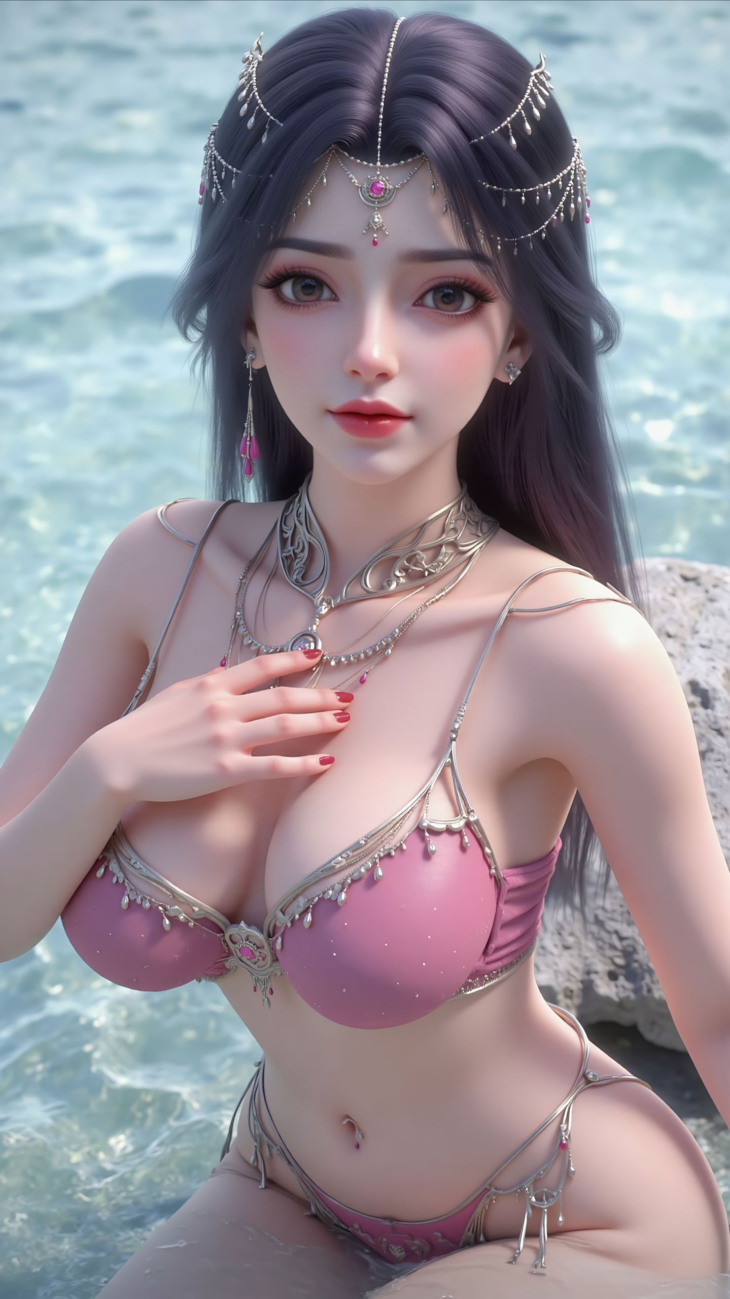 完美世界 国漫女神美女 云曦泳装比基尼 海边,第4张