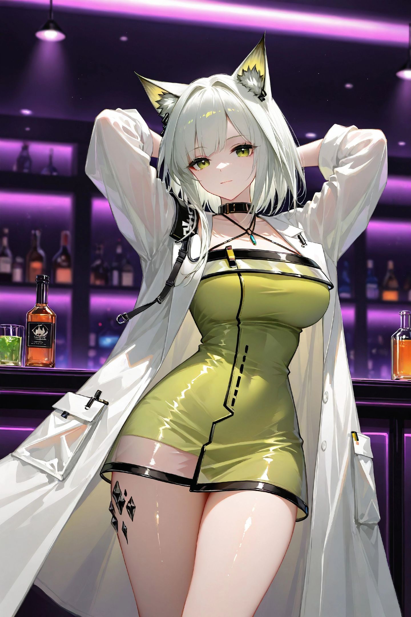 胜利女神nikke 游戏二次元女孩 酒店场景 啤酒红酒霓虹灯,第4张