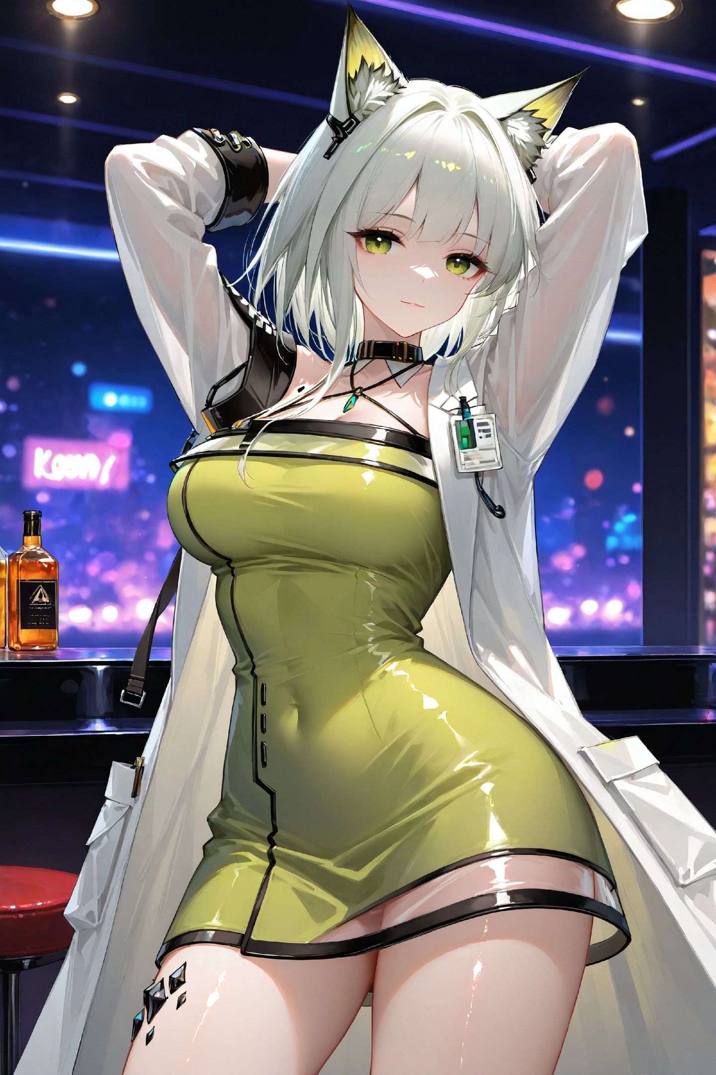 胜利女神nikke 游戏二次元女孩 酒店场景 啤酒红酒霓虹灯,第3张