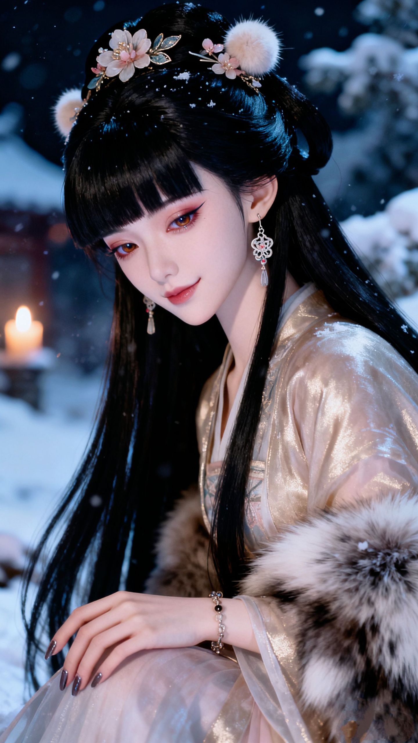 眉目含春,情瑟合意。美女古风造型雪景写真高清壁纸 AI创作,第1张 眉目含春,情瑟合意。美女古风造型雪景写真高清壁纸 AI创作,第1张