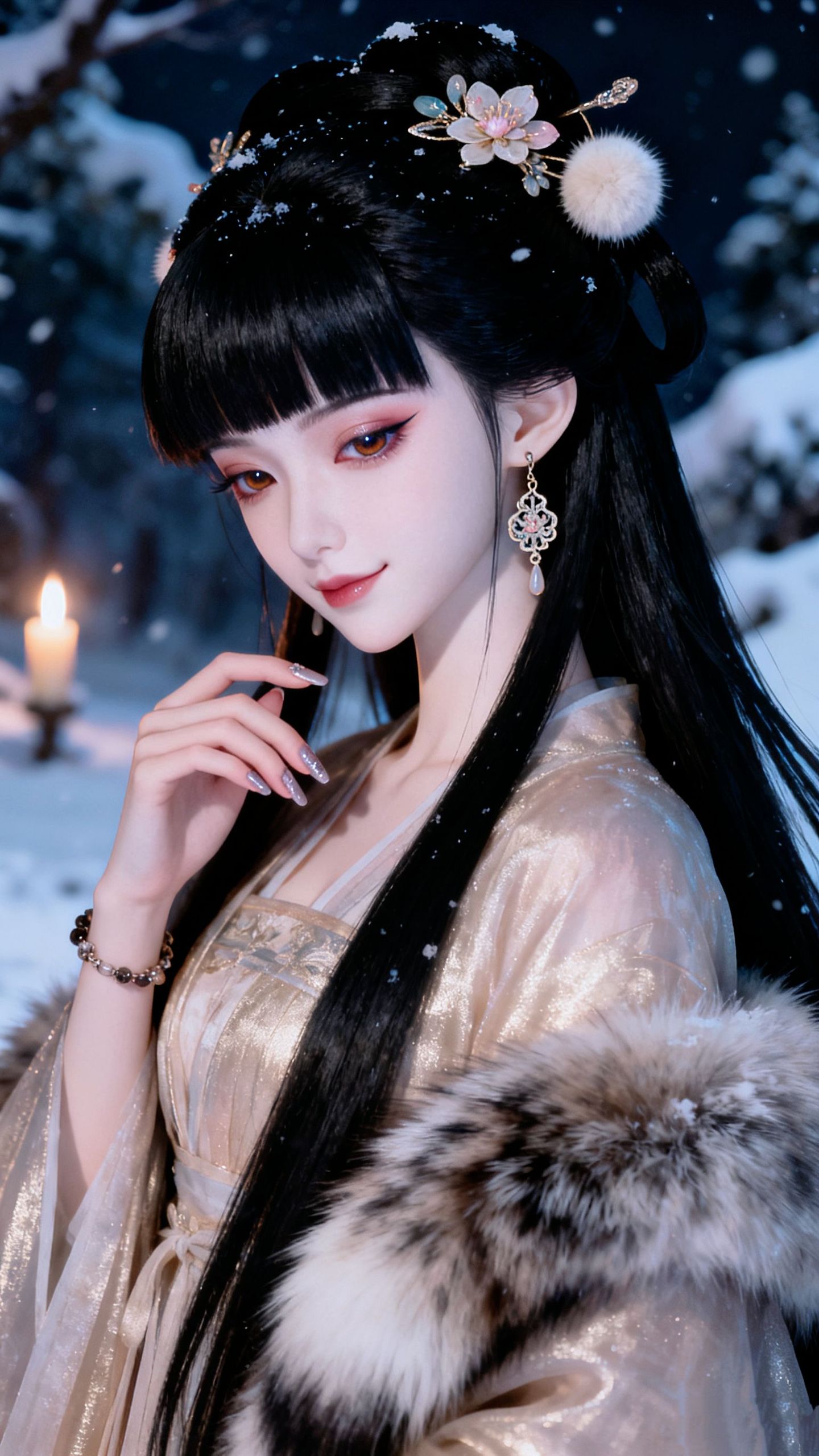 眉目含春,情瑟合意。美女古风造型雪景写真高清壁纸 AI创作,第2张 眉目含春,情瑟合意。美女古风造型雪景写真高清壁纸 AI创作,第2张