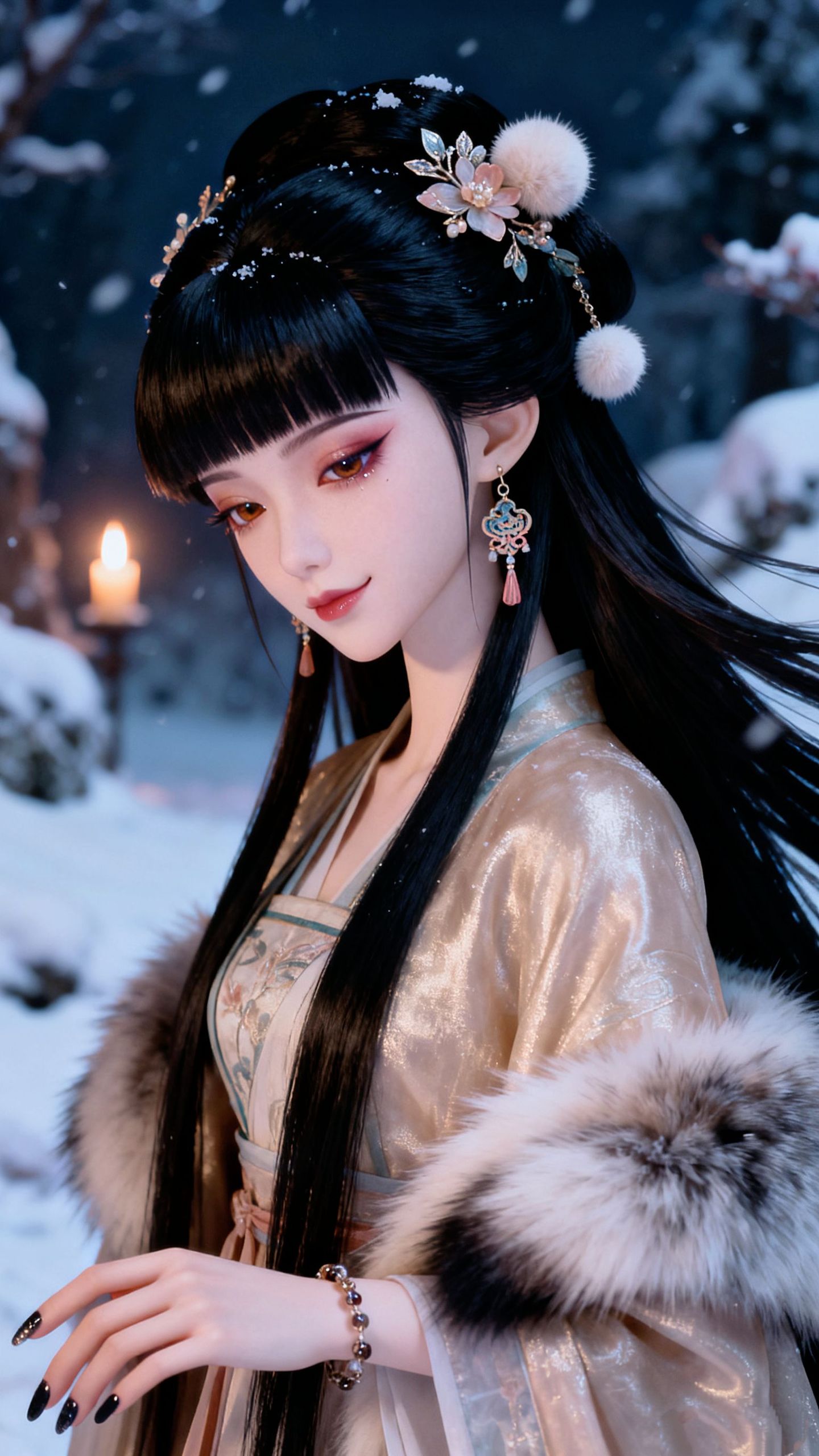 眉目含春,情瑟合意。美女古风造型雪景写真高清壁纸 AI创作,第4张 眉目含春,情瑟合意。美女古风造型雪景写真高清壁纸 AI创作,第4张