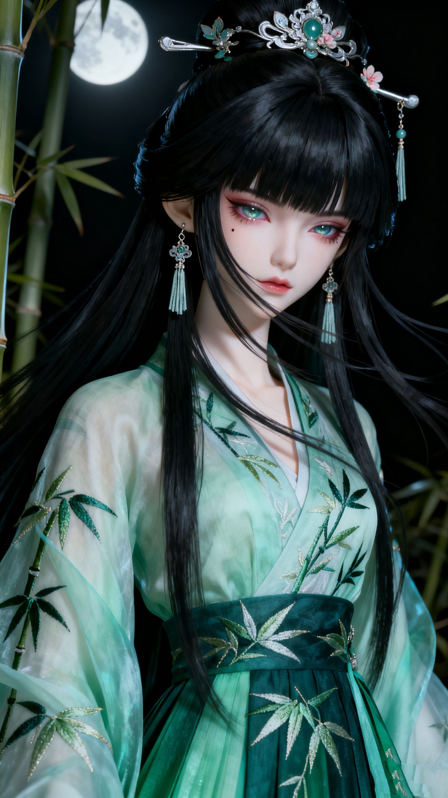 月下青衣二次元古风美女高清壁纸图片,第5张