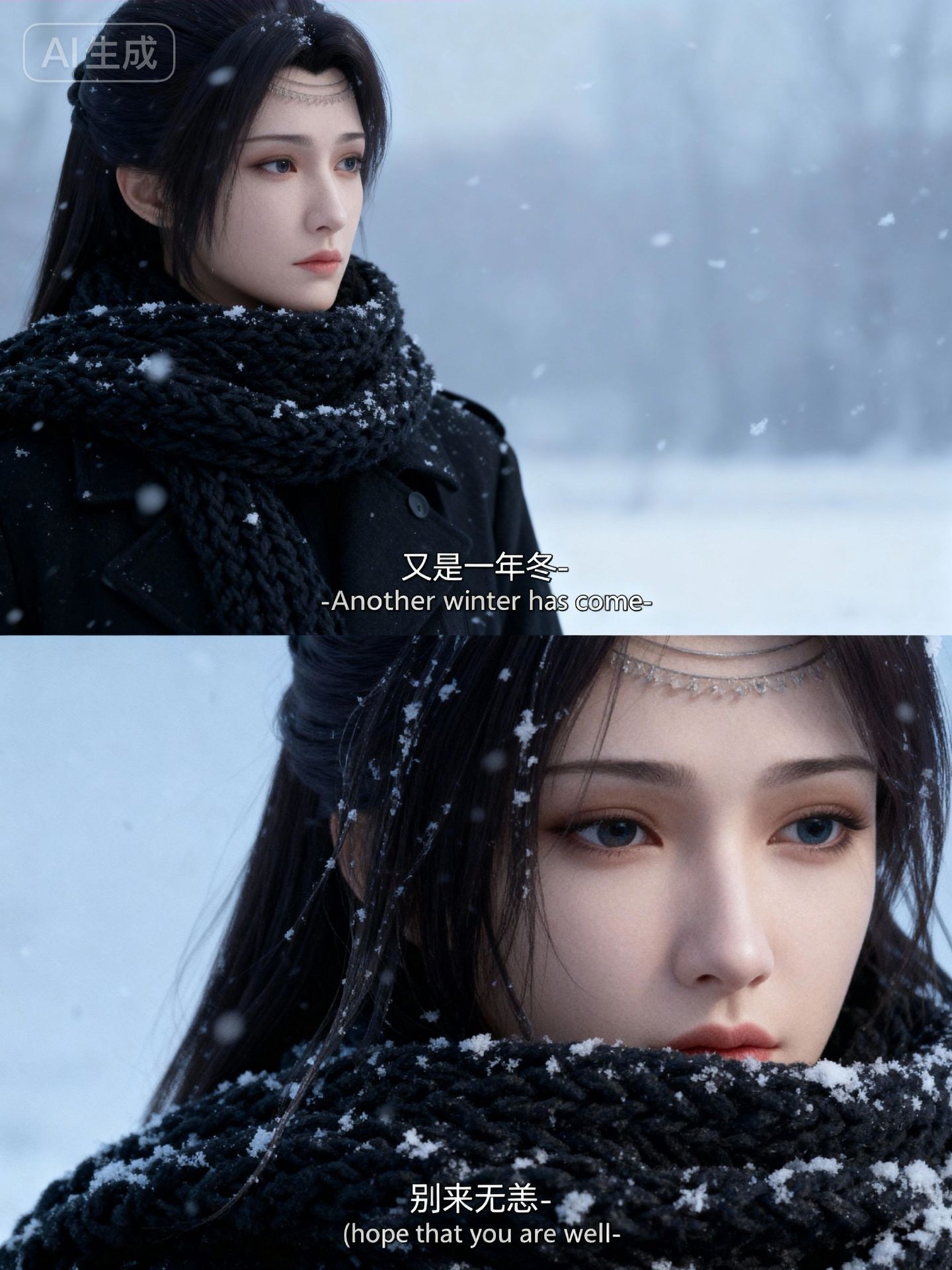 云韵又到了落花时节 雪景写真故事感壁纸 动漫国漫女神美女,第1张