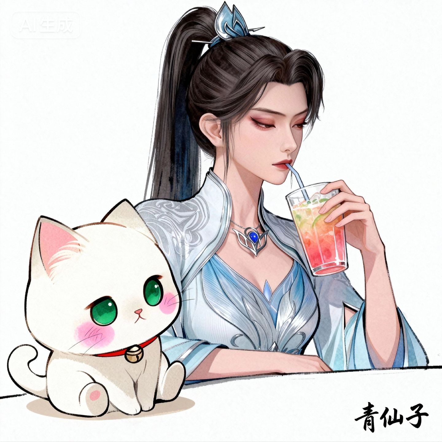 青仙子手机头像 漫画风格 国漫女神 不屑眼神,第2张