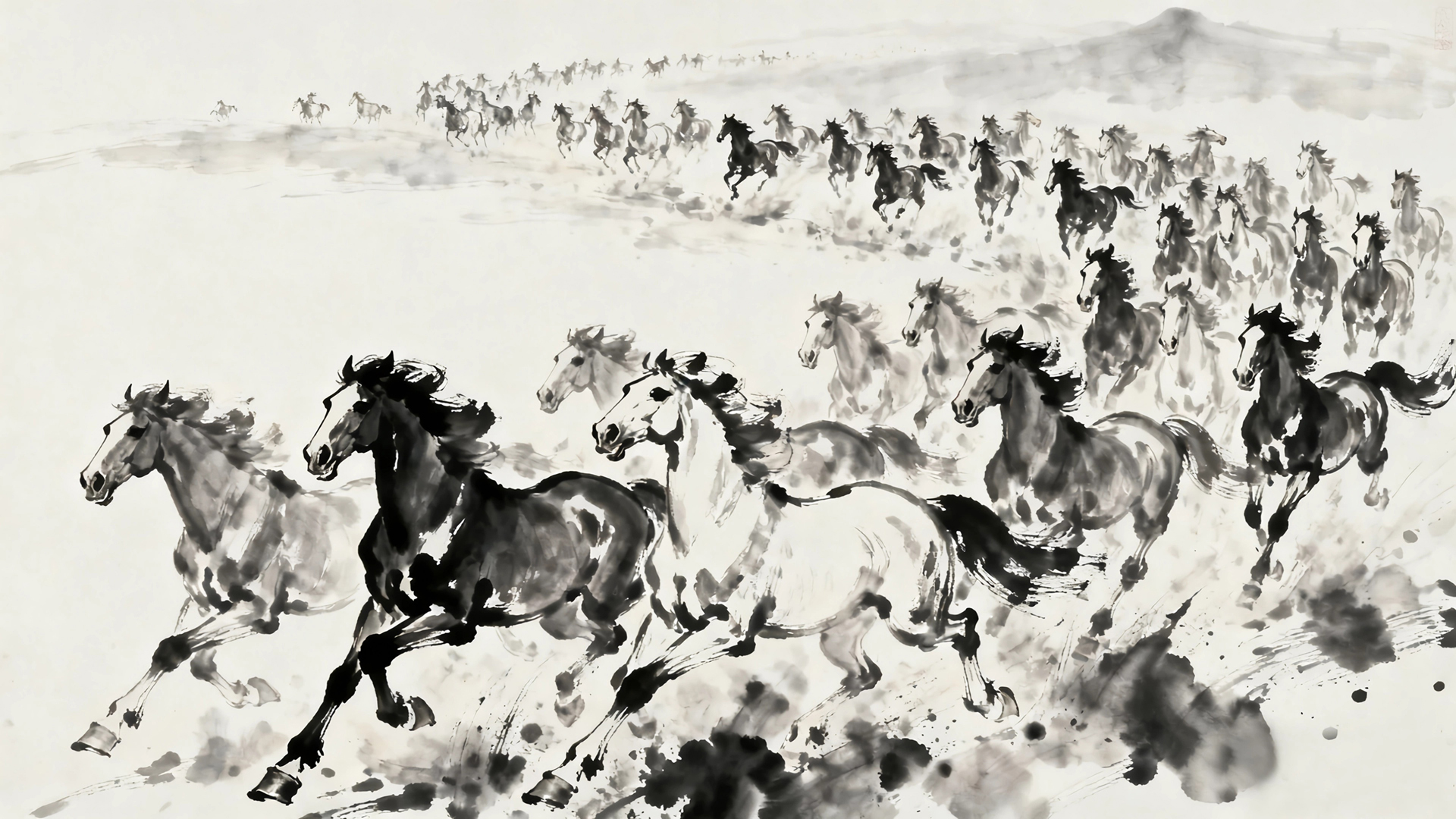 2026万马奔腾水墨画马年图片高清壁纸 3D 2D 素材、矢量素材、位图素材,第1张