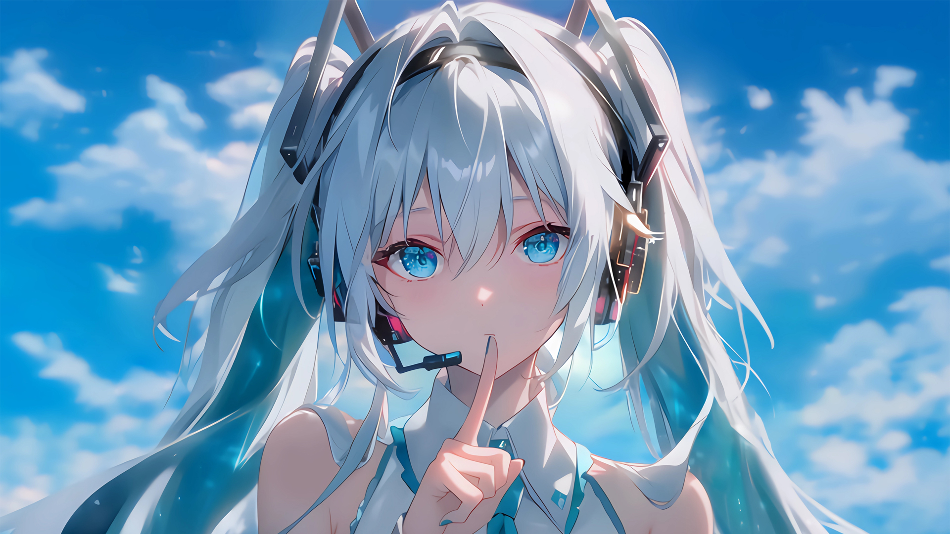 初音未来嘘手势桌面壁纸 二次元电脑桌面、二次元平板锁屏壁纸,第1张