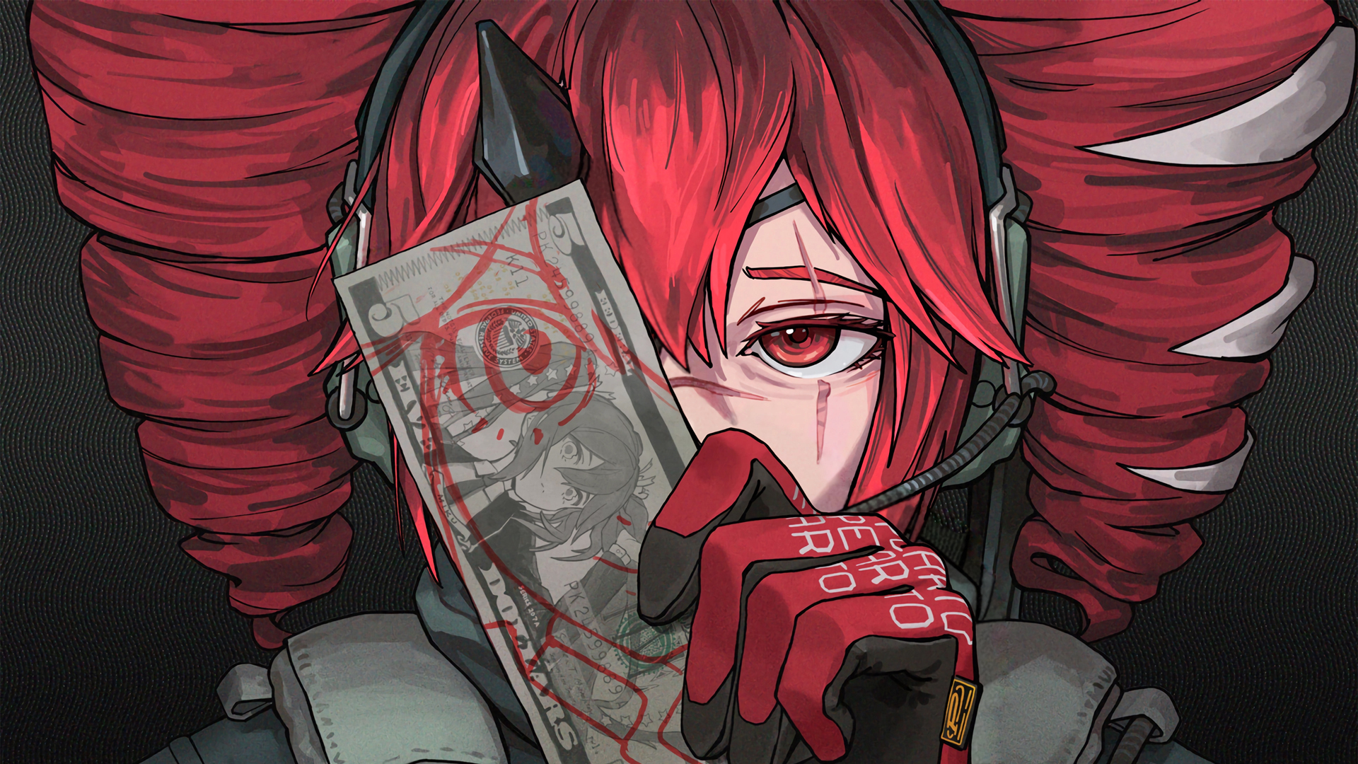 红色诡异发型个性女孩动漫壁纸 二次元视频、二次元周边、二次元同人,第1张