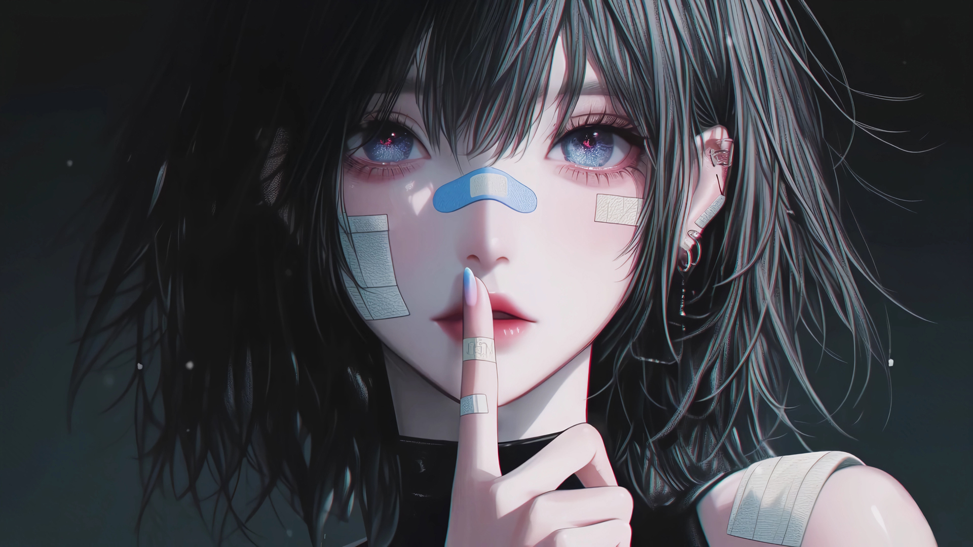 动漫女孩 小指 暗黑系电脑壁纸 二次元漫画、二次元手办、二次元模型,第1张