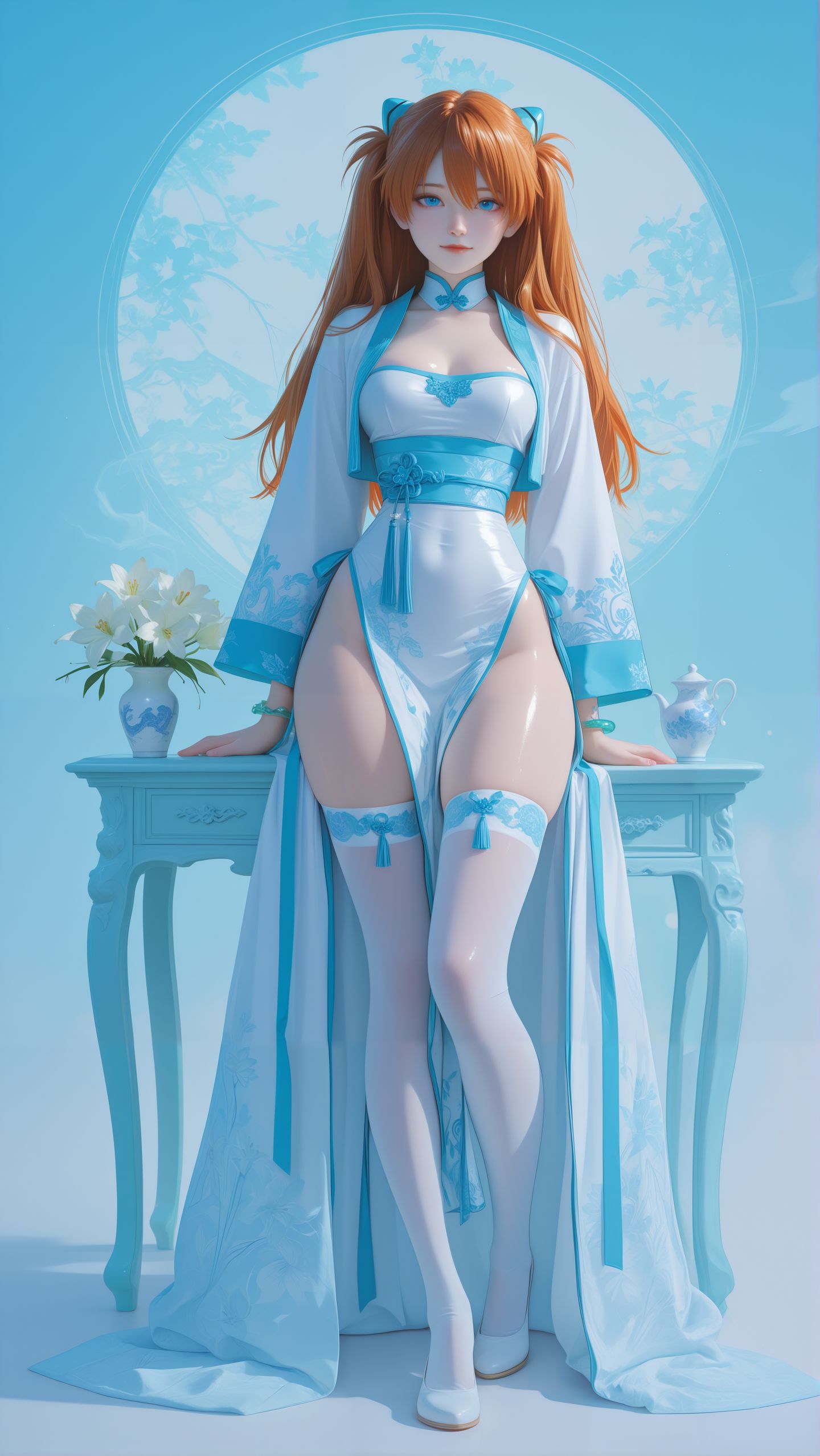 明日香新画风青春青花coser动漫EVA二号机白丝袜大长腿,第2张