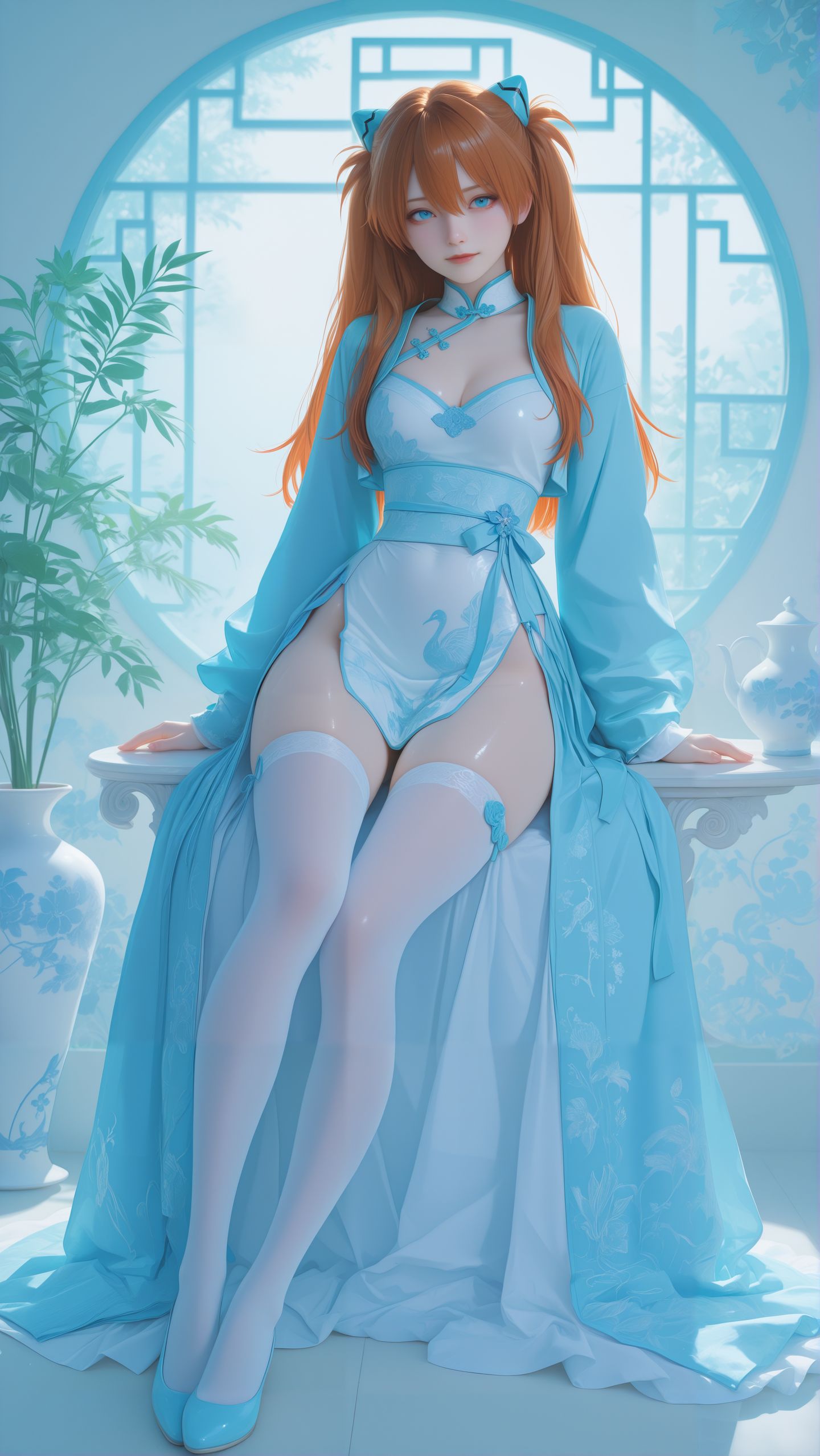 明日香新画风青春青花coser动漫EVA二号机白丝袜大长腿,第3张