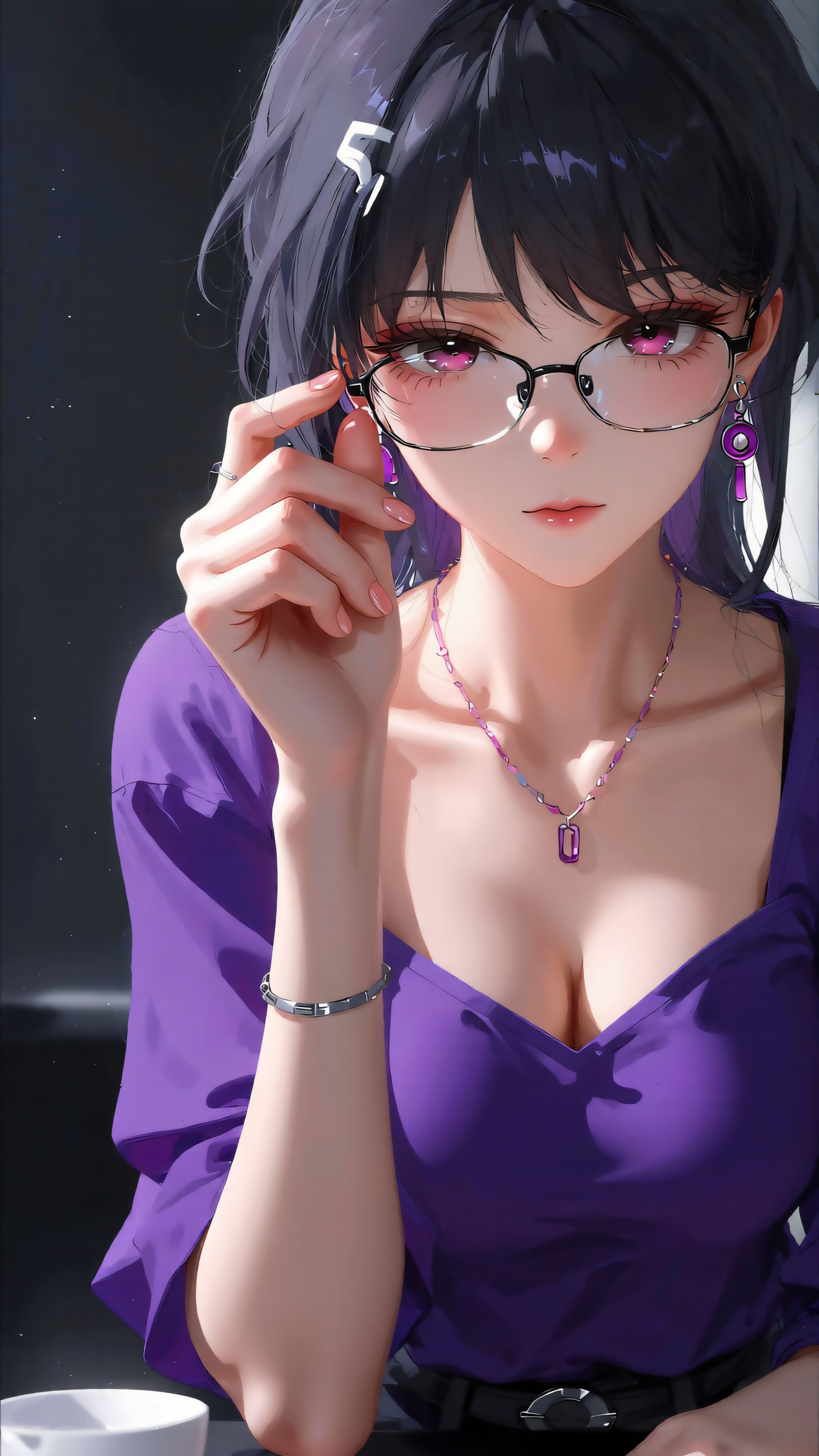 二次元少女颜值暴击魔鬼身材 美图插画眼镜黑镜框,第1张