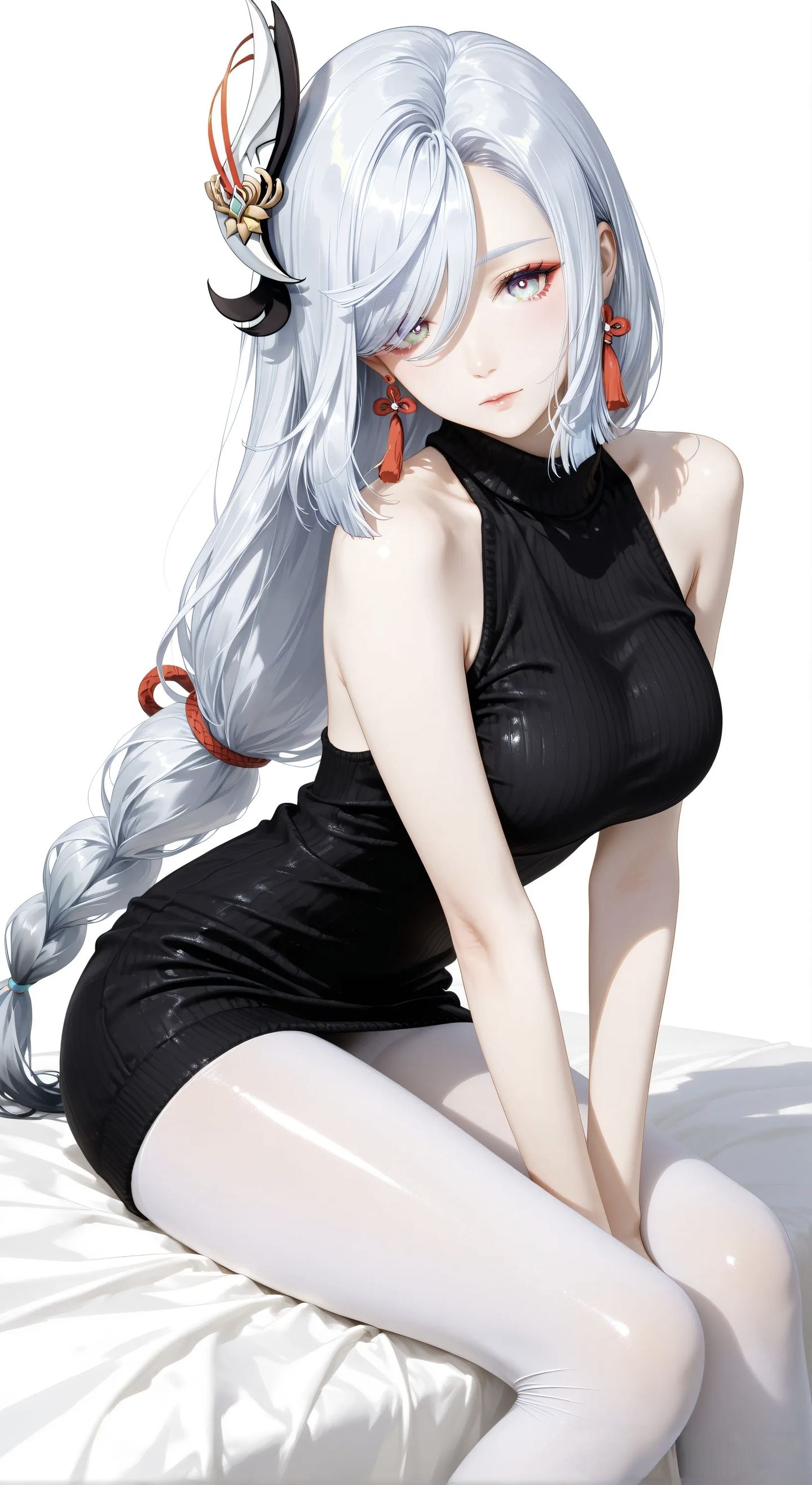 手游原神申鹤壁纸 二次元黑丝吊带白丝,第1张