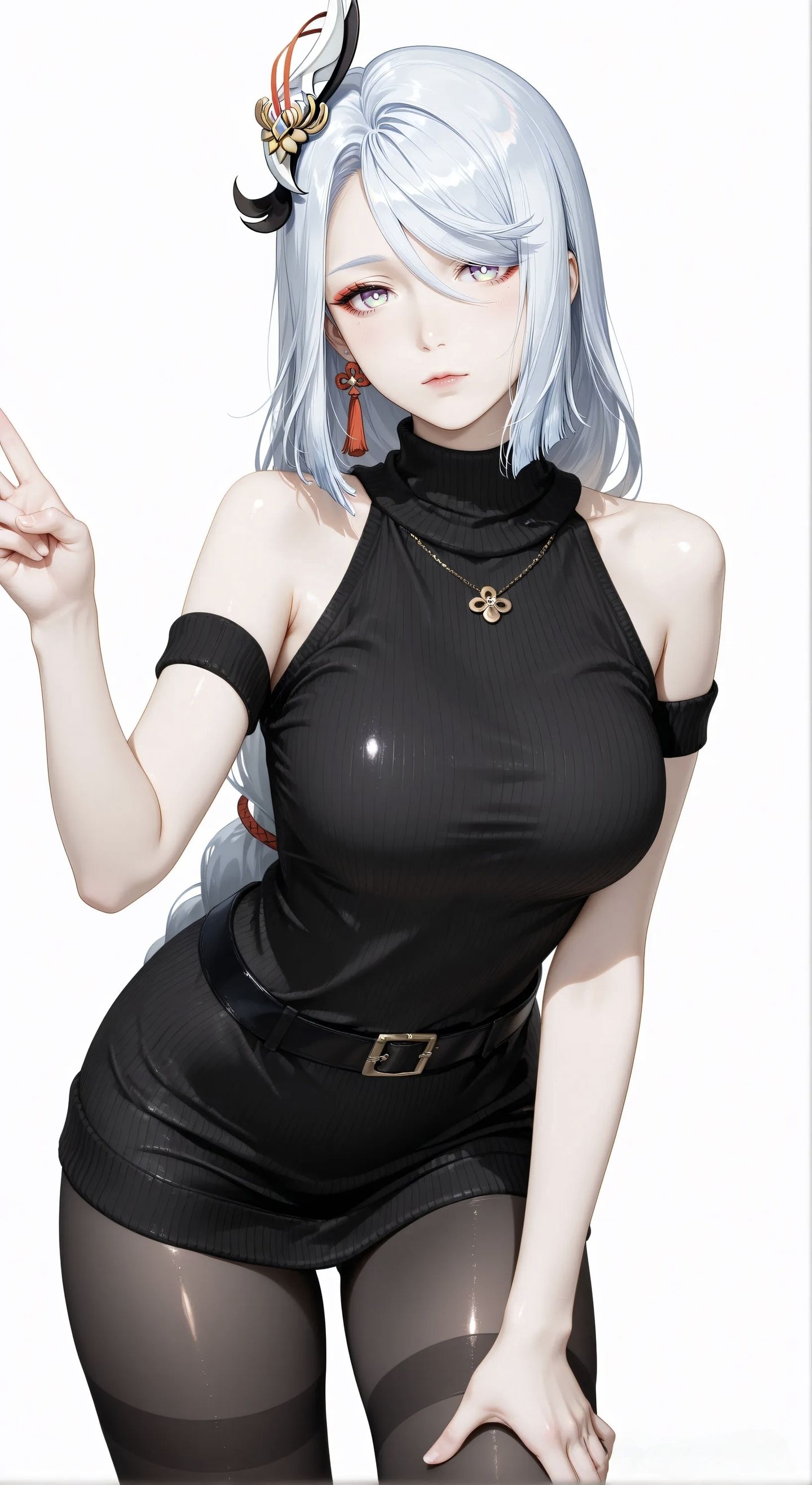 手游原神申鹤壁纸 二次元黑丝吊带白丝,第3张