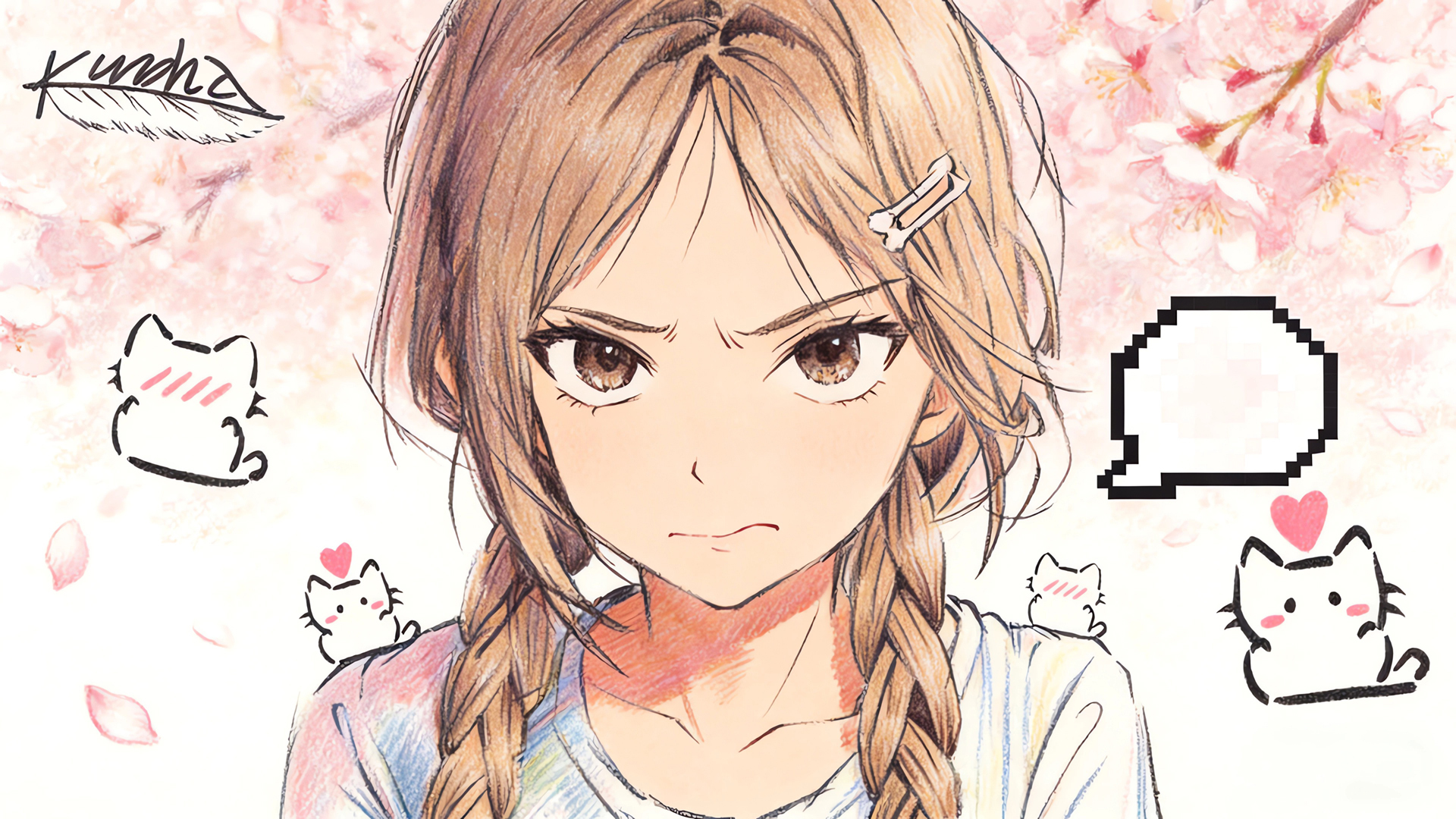 彩铅画动漫女孩桌面壁纸,第1张