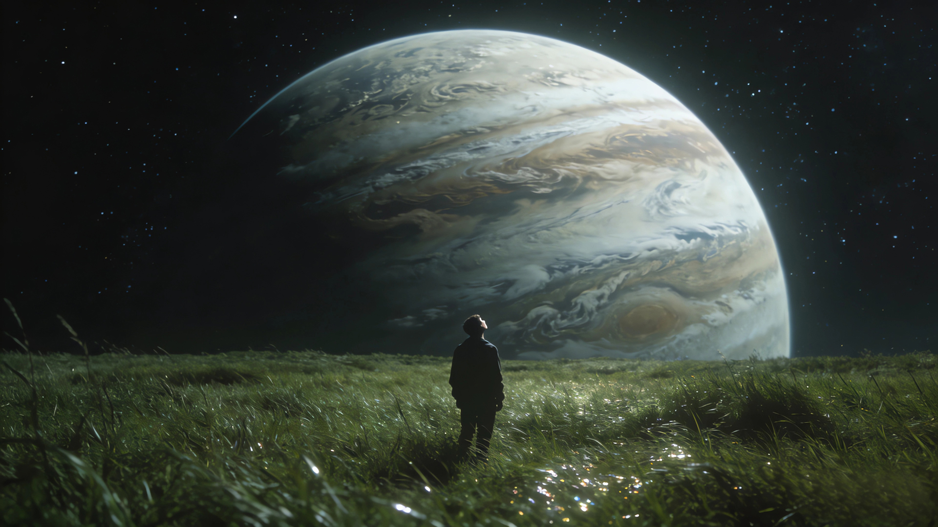 绿草地 星空星球梦想唯美风景桌面壁纸,第1张