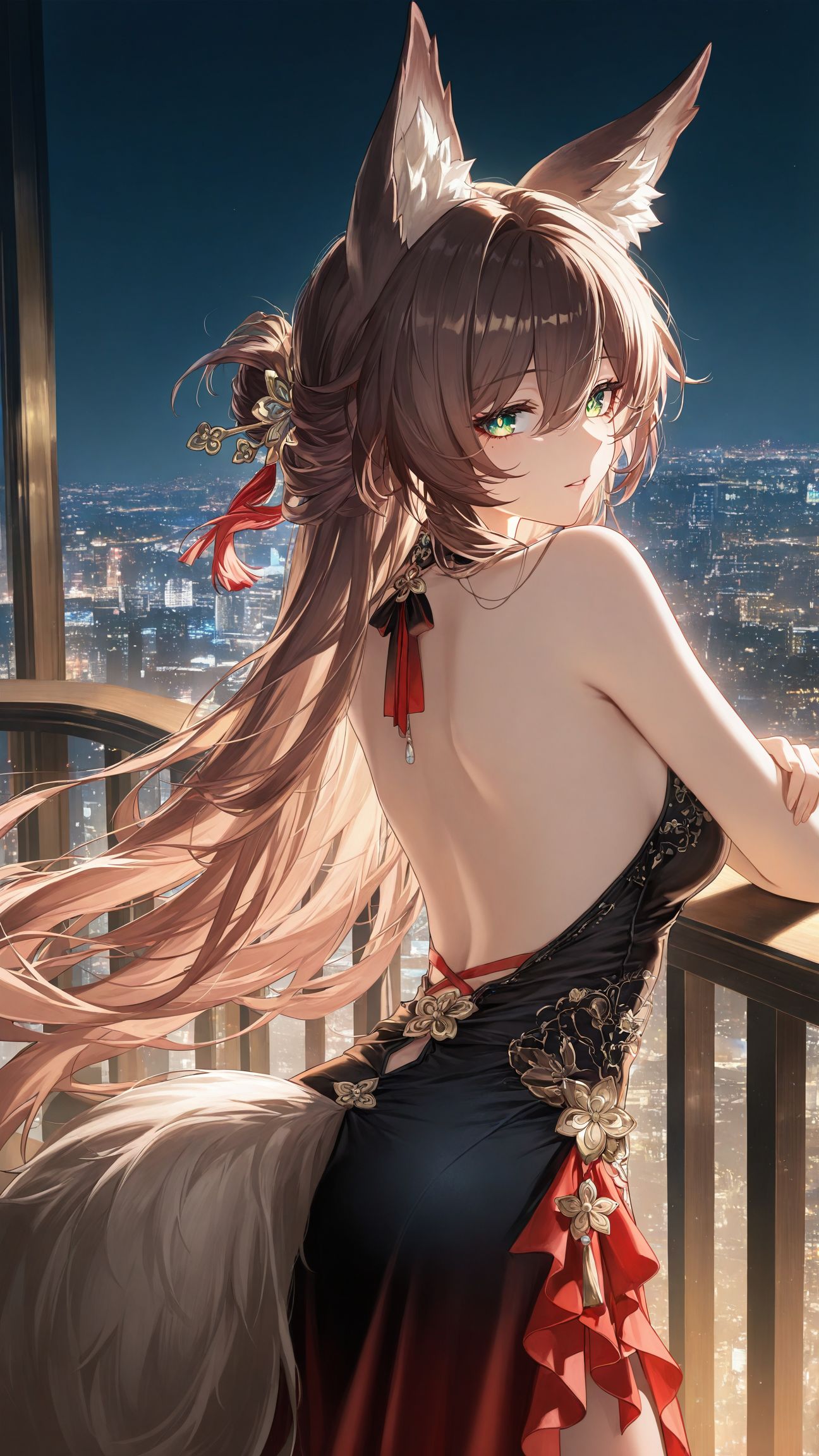 崩坏星穹铁道停云 二次元游戏人物角色 兽耳尾巴露背旗袍,第1张