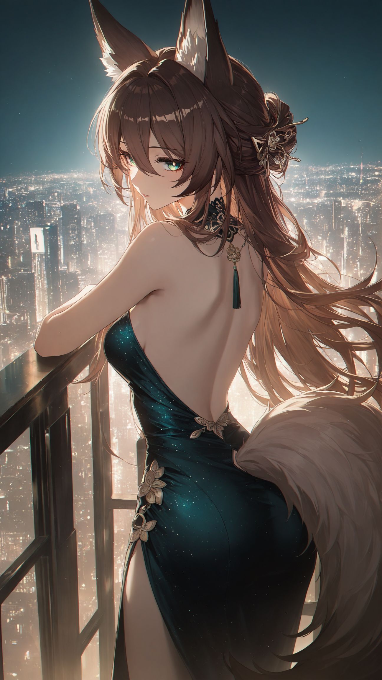 崩坏星穹铁道停云 二次元游戏人物角色 兽耳尾巴露背旗袍,第2张