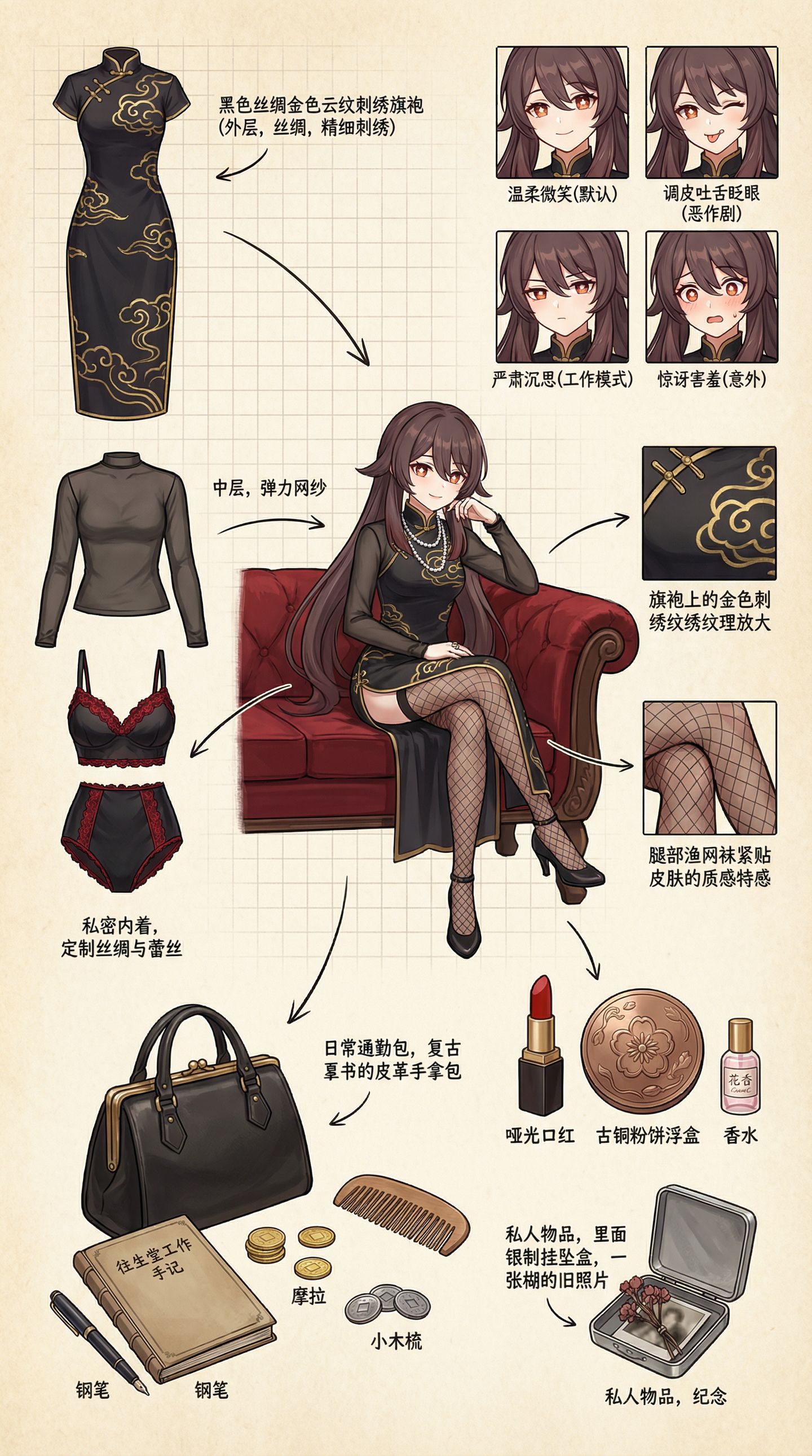 原神胡桃 人物角色解析 二次元女孩渔网袜,第2张